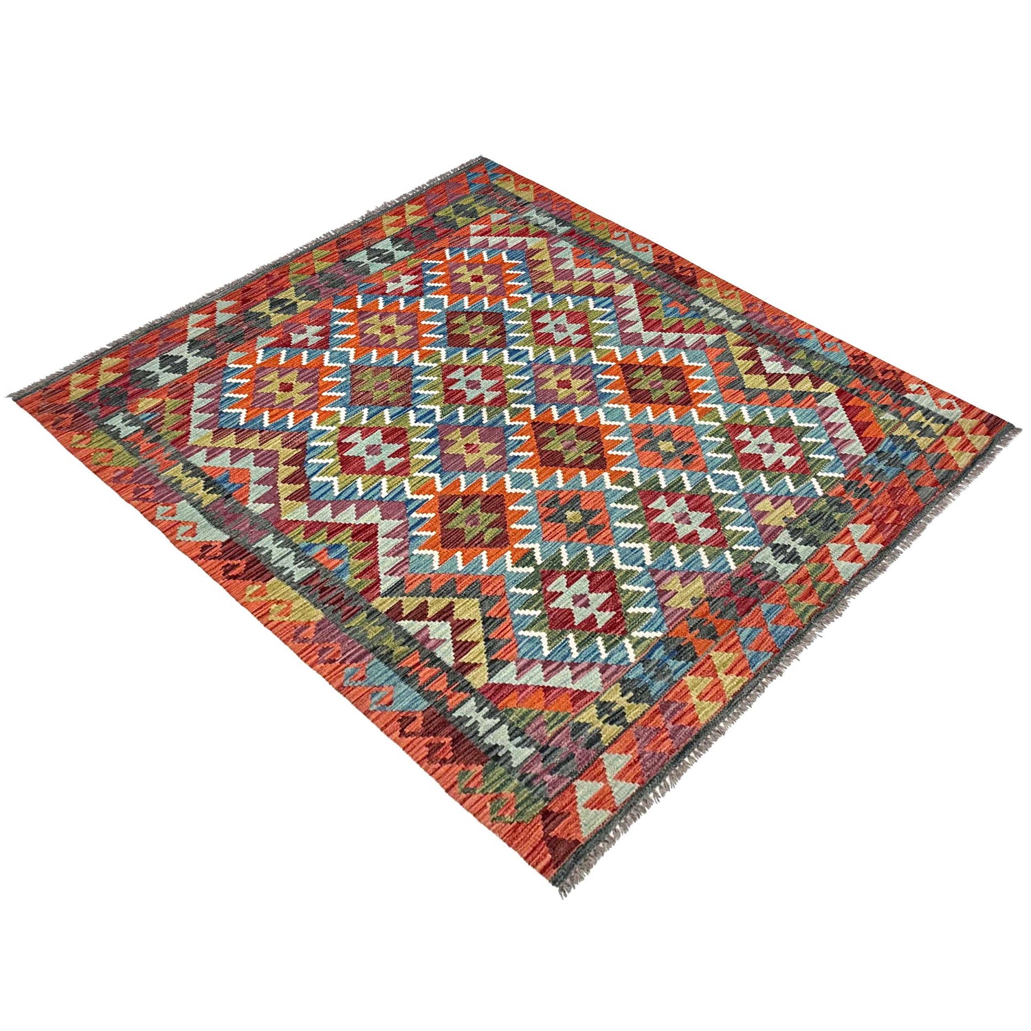 Multi Color ful Flat-Weave Wool Kilim 4' 11" x 6' 4" ft / 150 x 194 cm - No. W36829