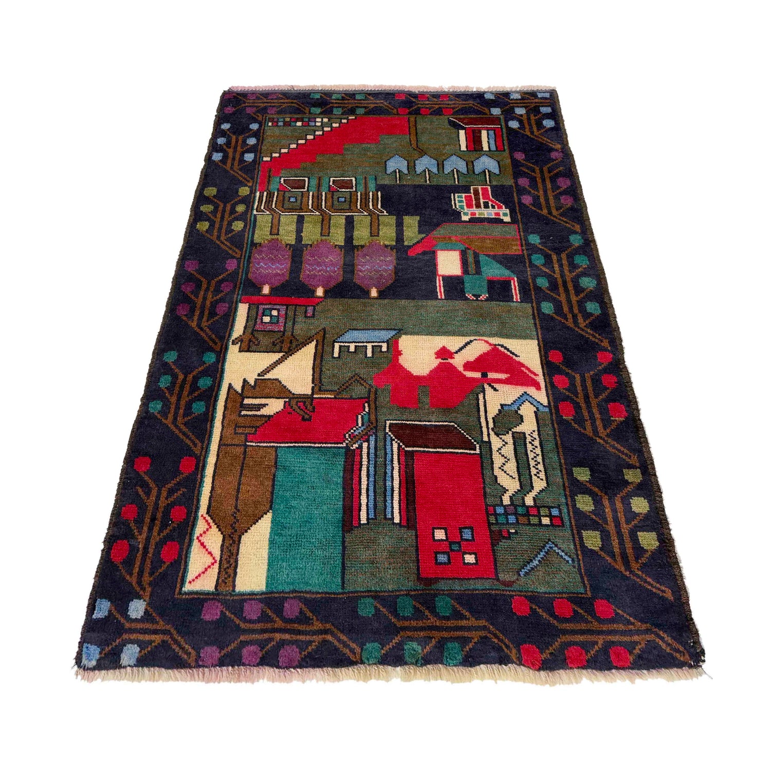 Handmade Pictorial Carpet 2' 6" x 4' 4" ft / 76 x 132 cm - No. W37610