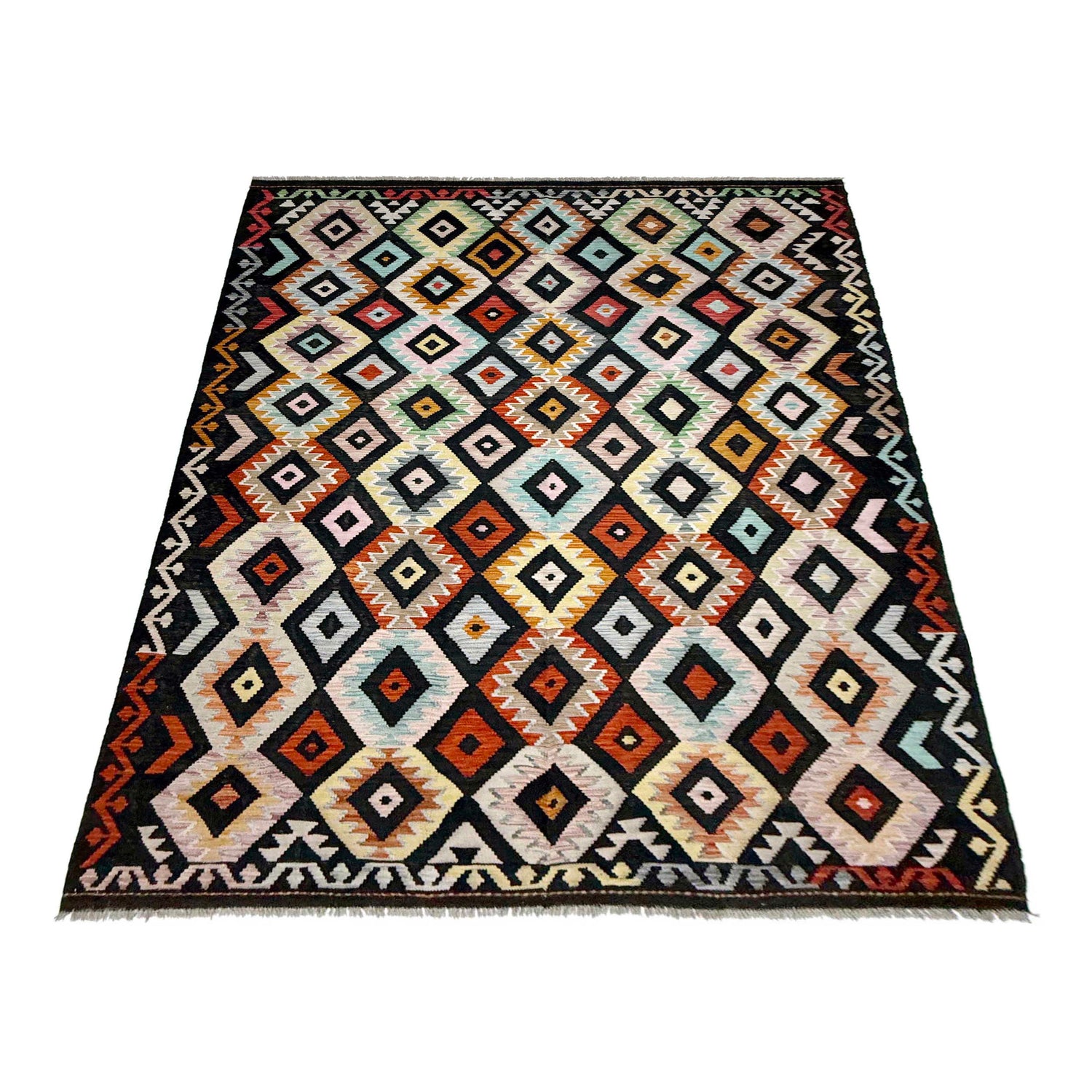 Hand Made Afghan Kilim 6' 4" x 9' 10" ft / 193 x 299 cm - No. W38106