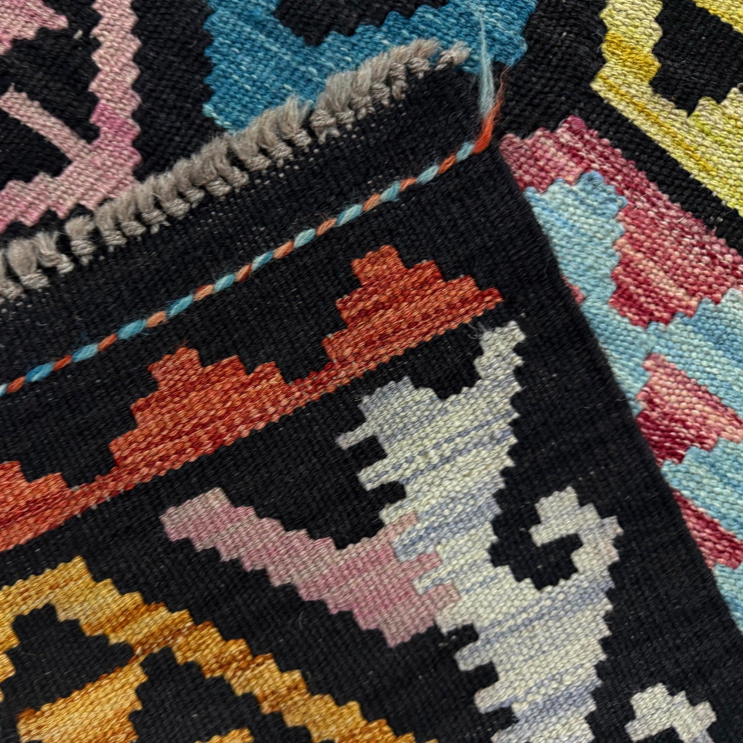 Multi Color ful Flat-Weave Wool Kilim 6' 7" x 9' 9" ft / 201 x 297 cm - No. W38107