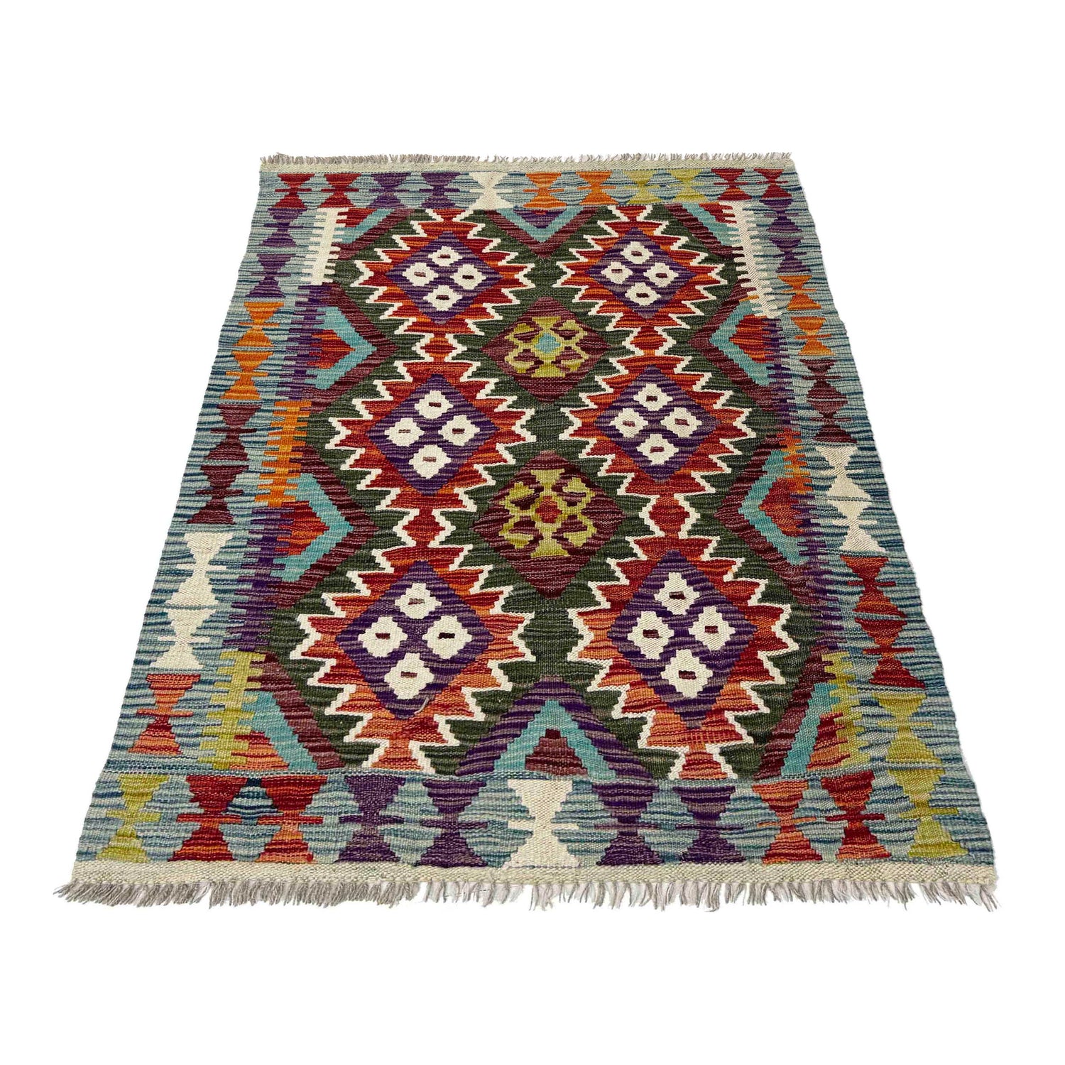 Hand Knotted Flatweave Kilim 2' 11" x 4' 2" ft / 88 x 127 cm - No. W38162