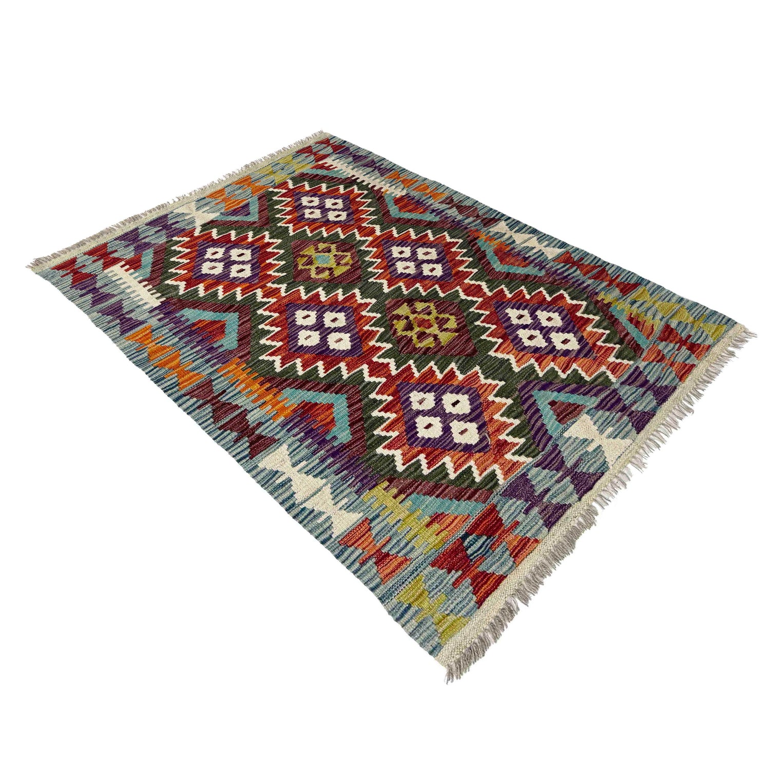 Hand Knotted Flatweave Kilim 2' 11" x 4' 2" ft / 88 x 127 cm - No. W38162