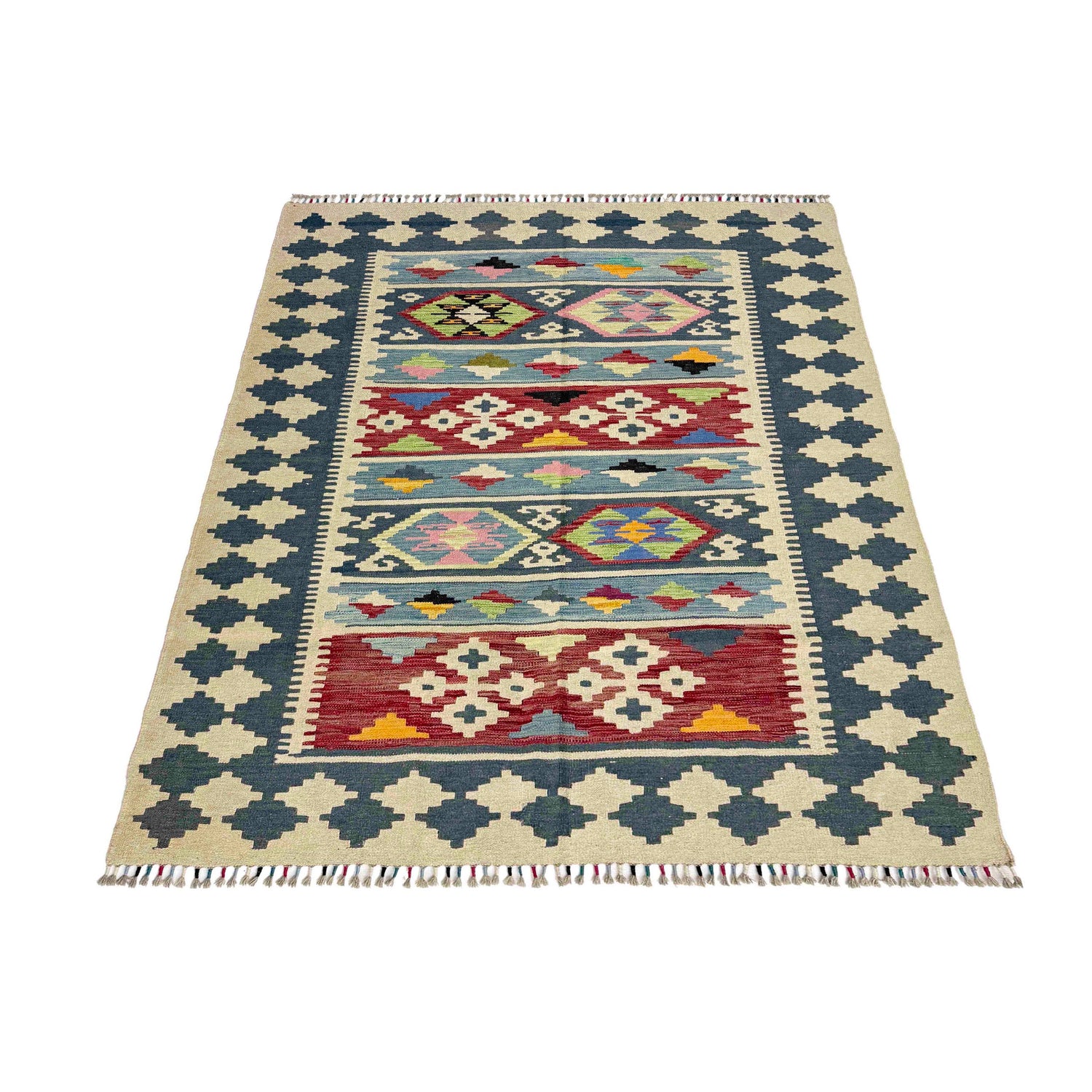 Handmade Afghan Vegetable Kilim 4' 10" x 6' 4" ft / 147 x 193 cm - No. W38195