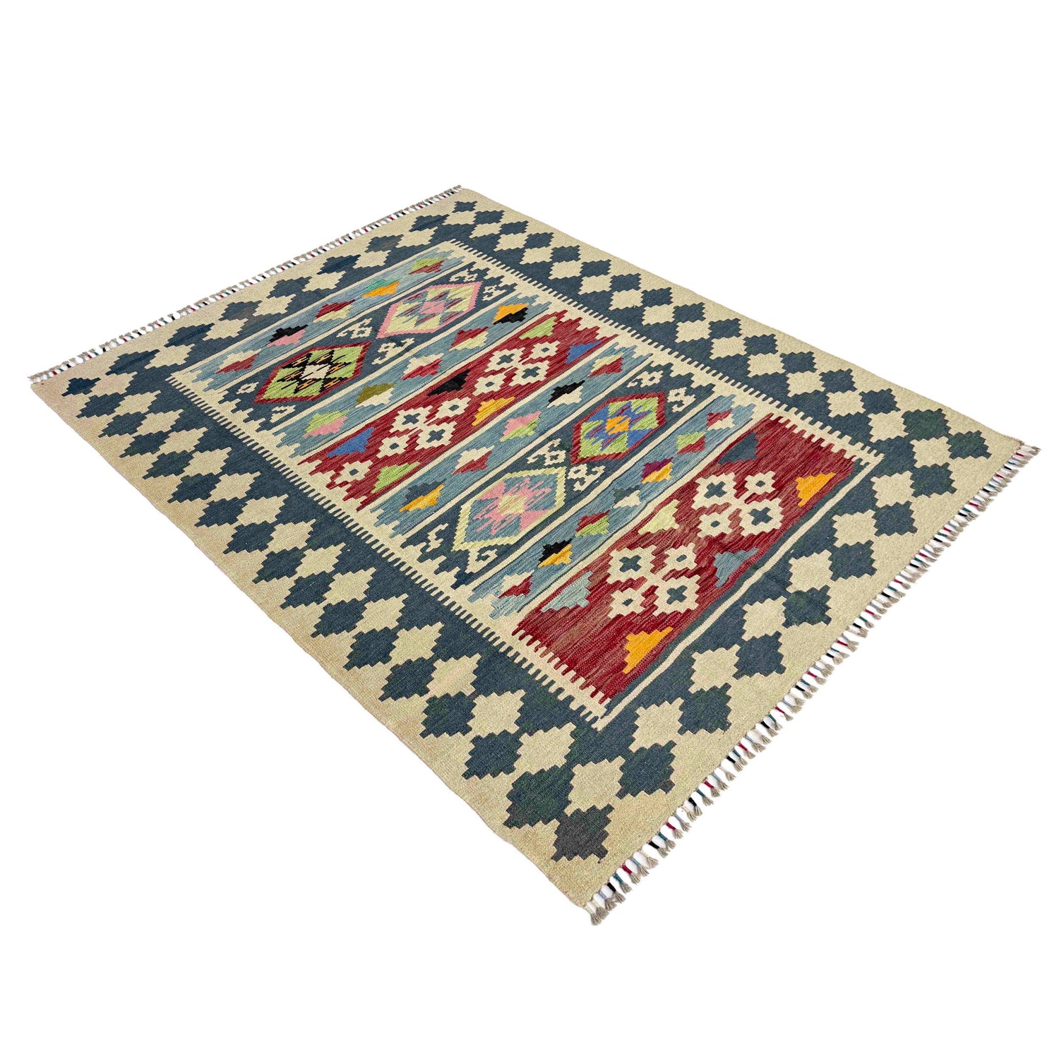 Handmade Afghan Vegetable Kilim 4' 10" x 6' 4" ft / 147 x 193 cm - No. W38195