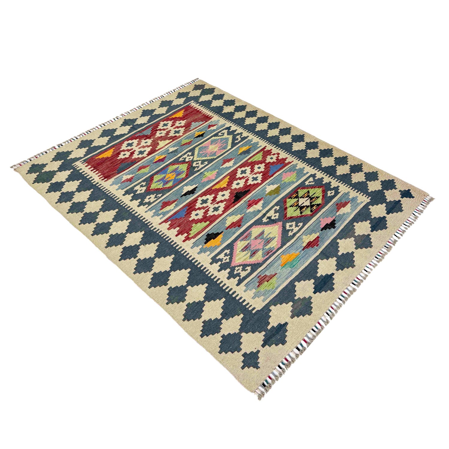 Handmade Afghan Vegetable Kilim 4' 10" x 6' 4" ft / 147 x 193 cm - No. W38195