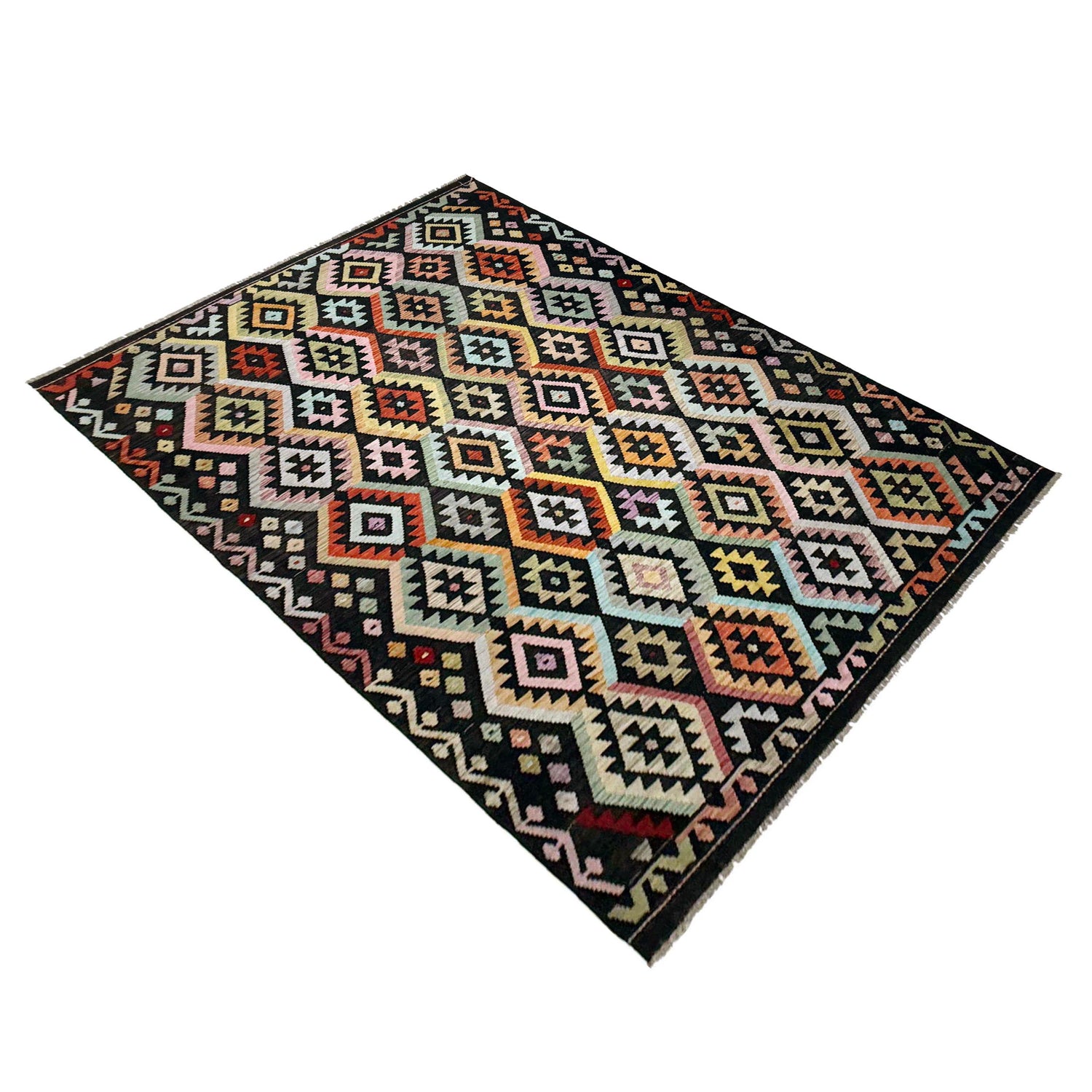 Hand Knotted Afghan Style Kilim 6' 5" x 9' 7" ft / 196 x 292 cm - No. W38229
