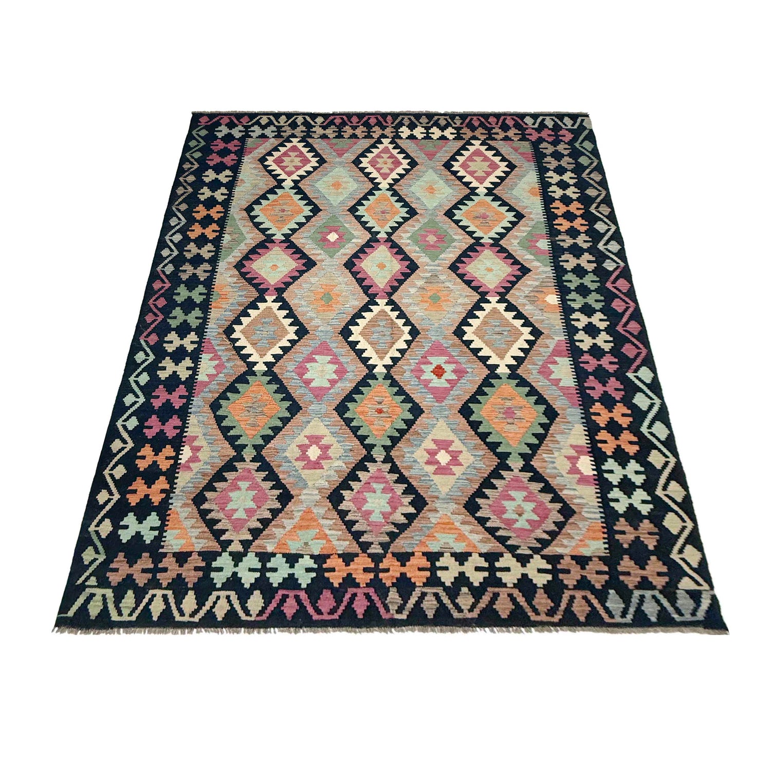 Hand Woven Wool Kelim 6' 6" x 9' 11" ft / 199 x 303 cm - No. W38230
