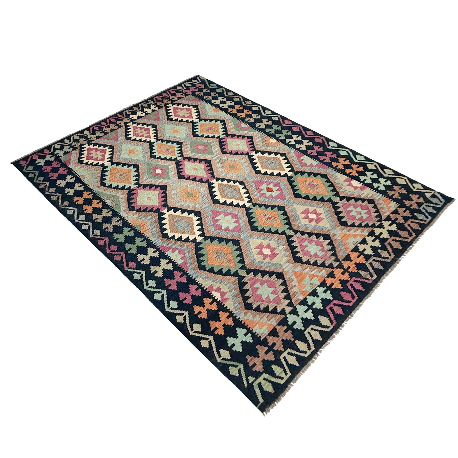 Hand Woven Wool Kelim 6' 6" x 9' 11" ft / 199 x 303 cm - No. W38230