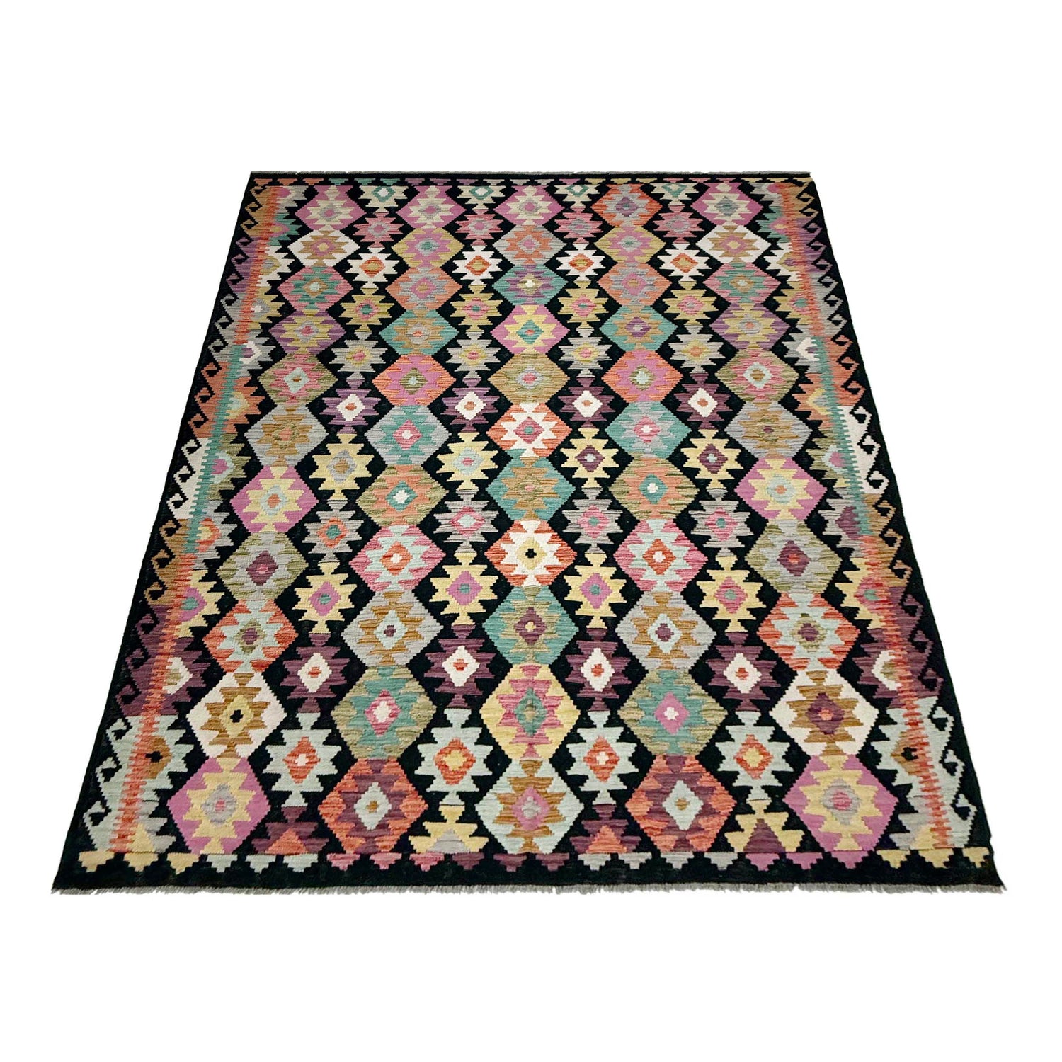 Handmade Turkish Design Wool Kilim 6' 8" x 9' 9" ft / 204 x 298 cm - No. W38231