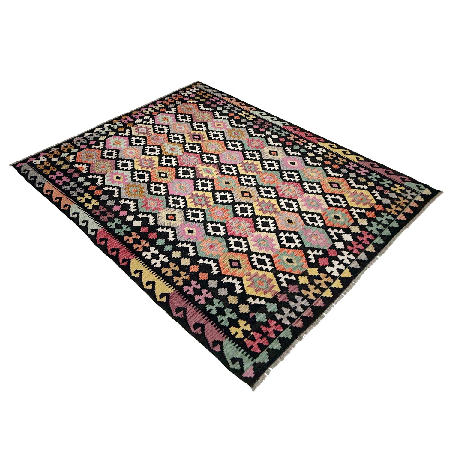 Handmade Afghan Vegetable Kilim 6' 7" x 9' 8" ft / 201 x 294 cm - No. W38234