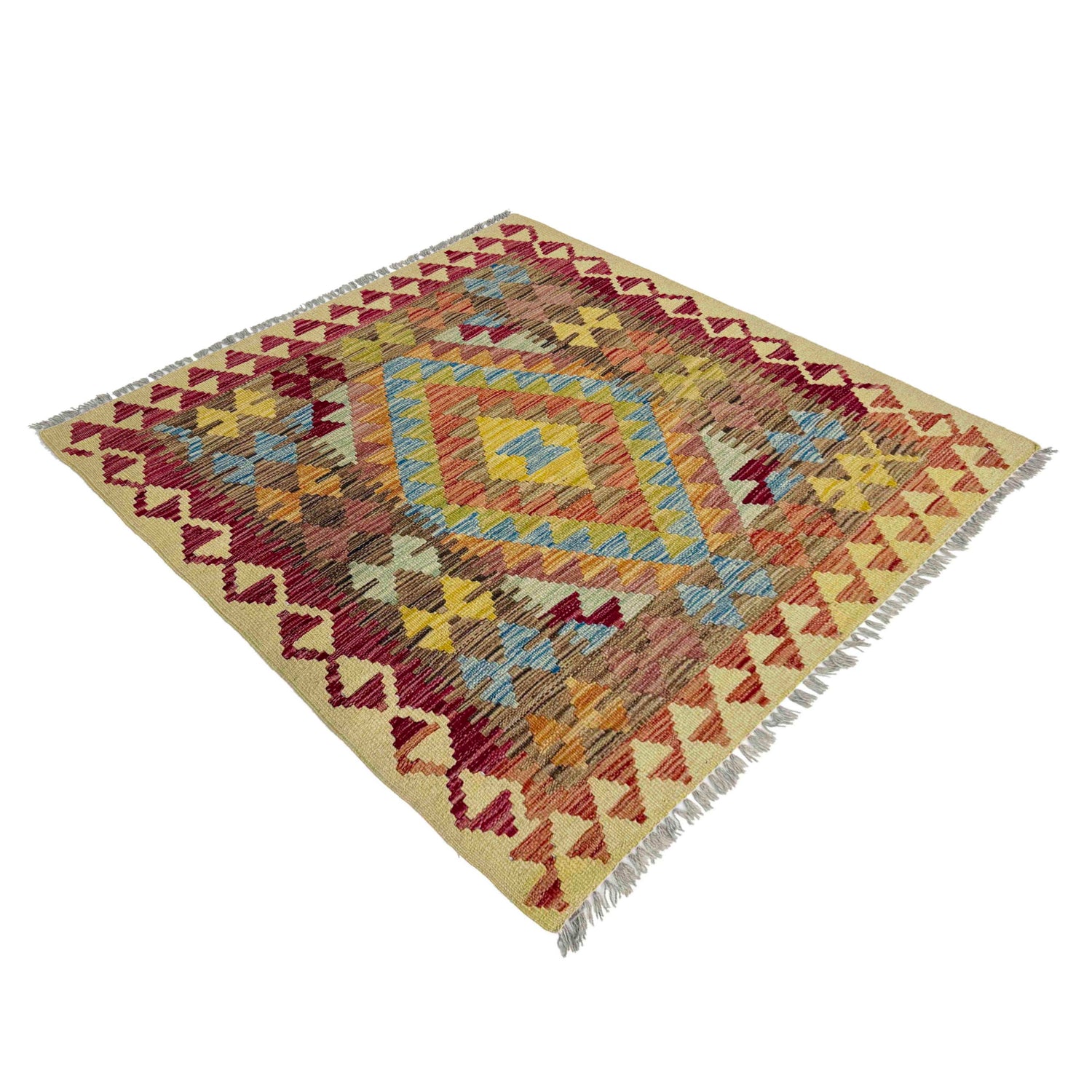 Hand Made Afghan Kilim 3' 5" x 3' 8" ft / 103 x 112 cm - No. W38237