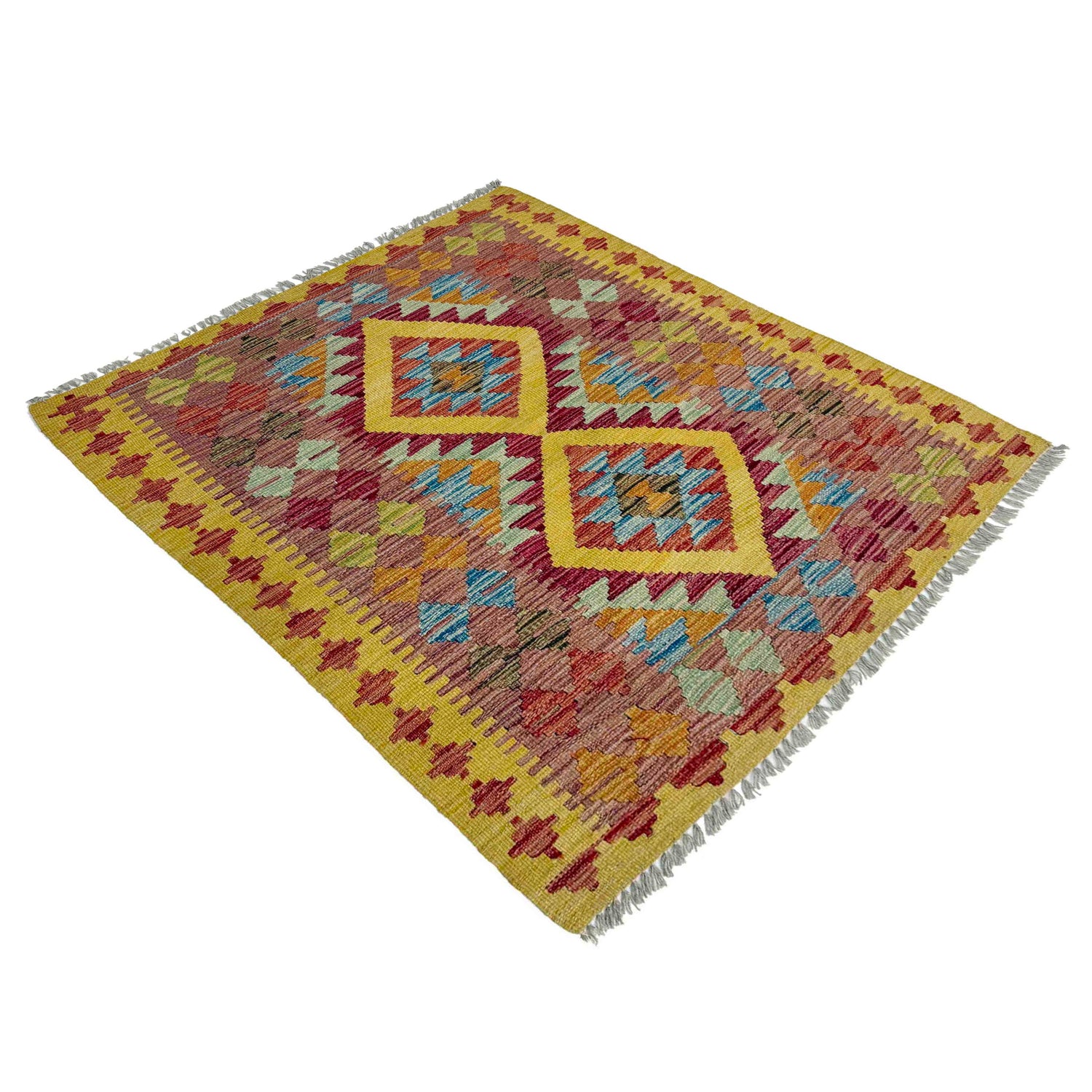 Multi Color ful Flat-Weave Wool Kilim 3' 3" x 3' 10" ft / 100 x 118 cm - No. W38241
