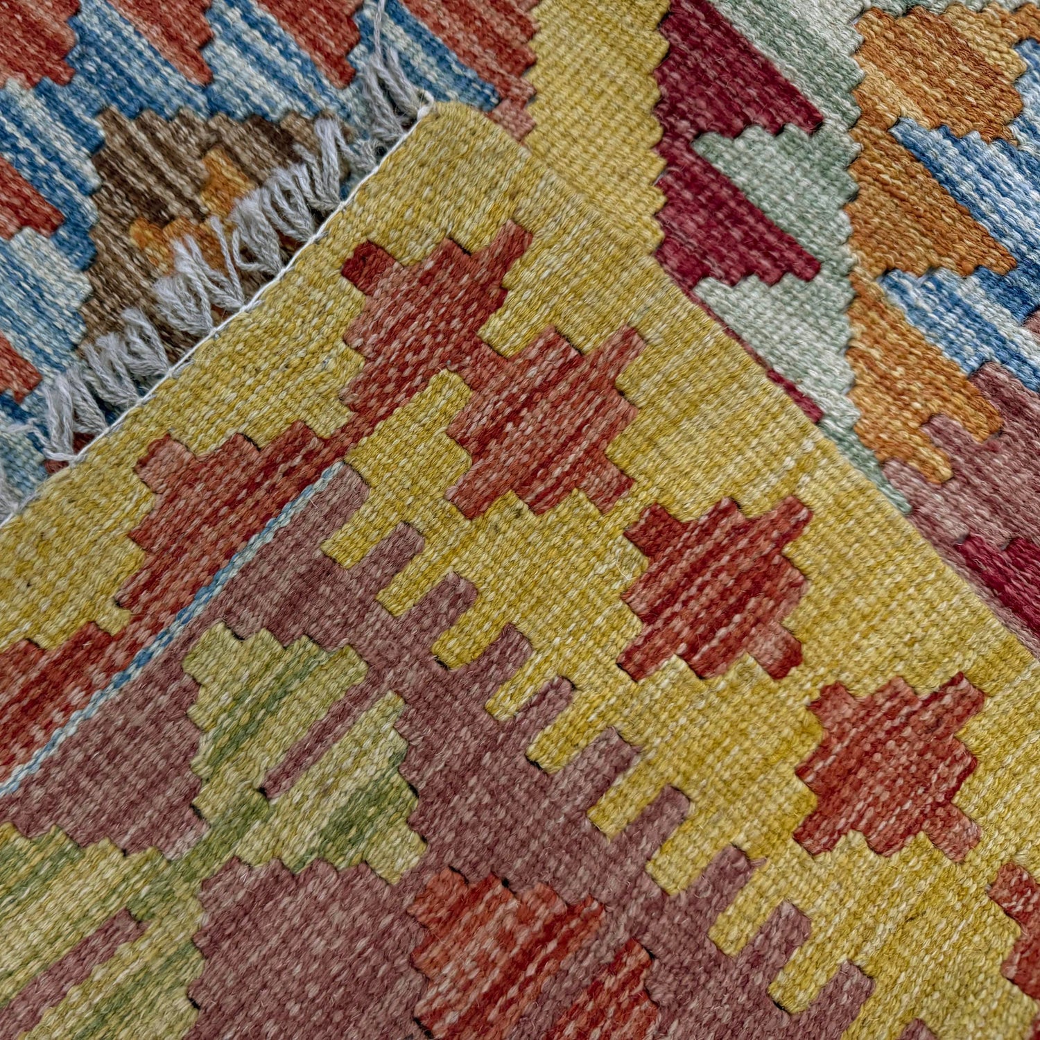 Multi Color ful Flat-Weave Wool Kilim 3' 3" x 3' 10" ft / 100 x 118 cm - No. W38241