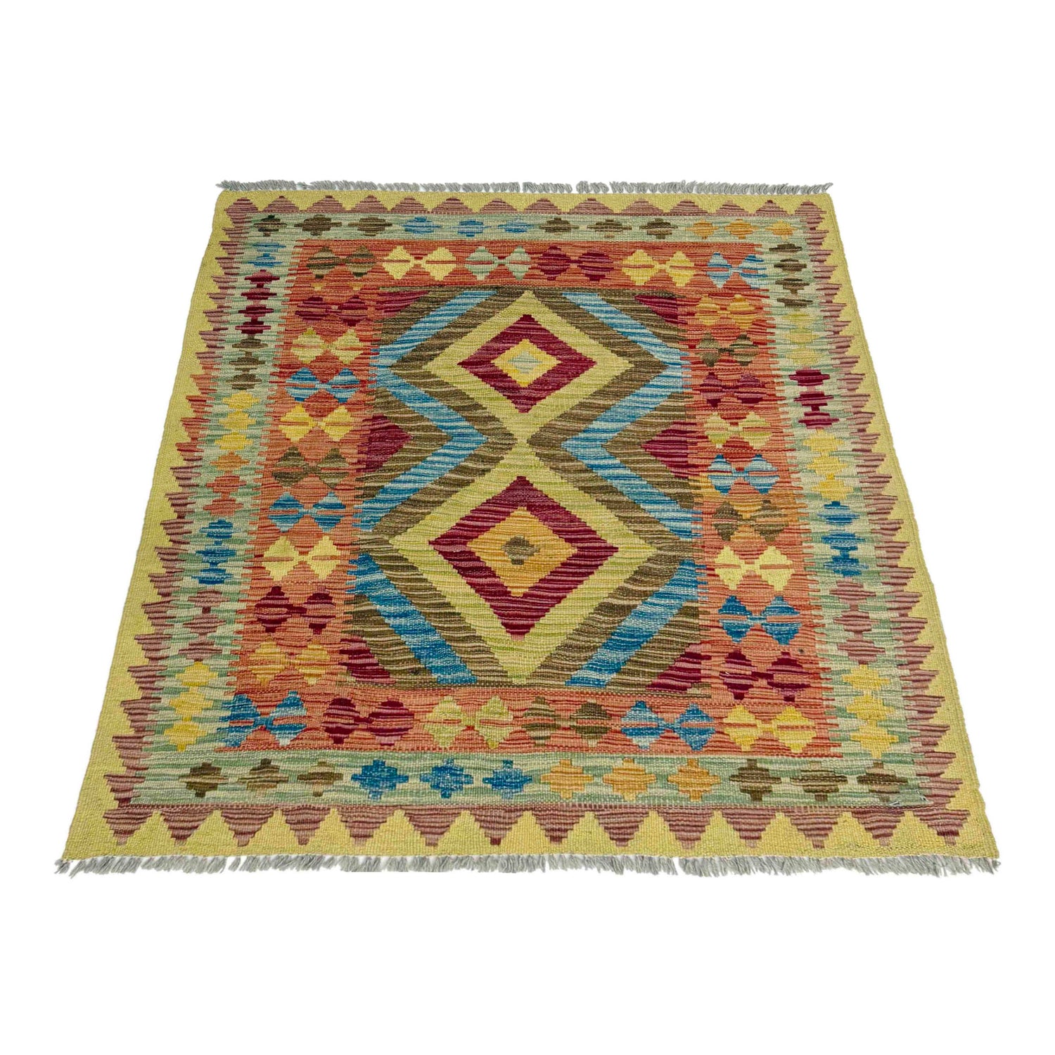 Handmade Vegetable Kelim 3' 5" x 4' 1" ft / 104 x 125 cm - No. W38244
