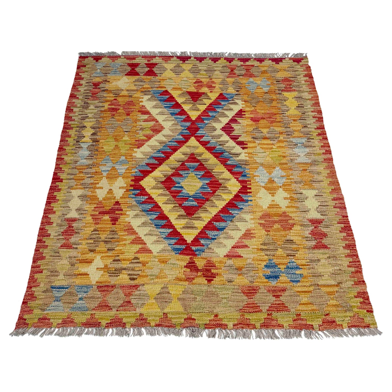 Handmade Turkish Design Wool Kilim 3' 7" x 4' 4" ft / 109 x 131 cm - No. W38248