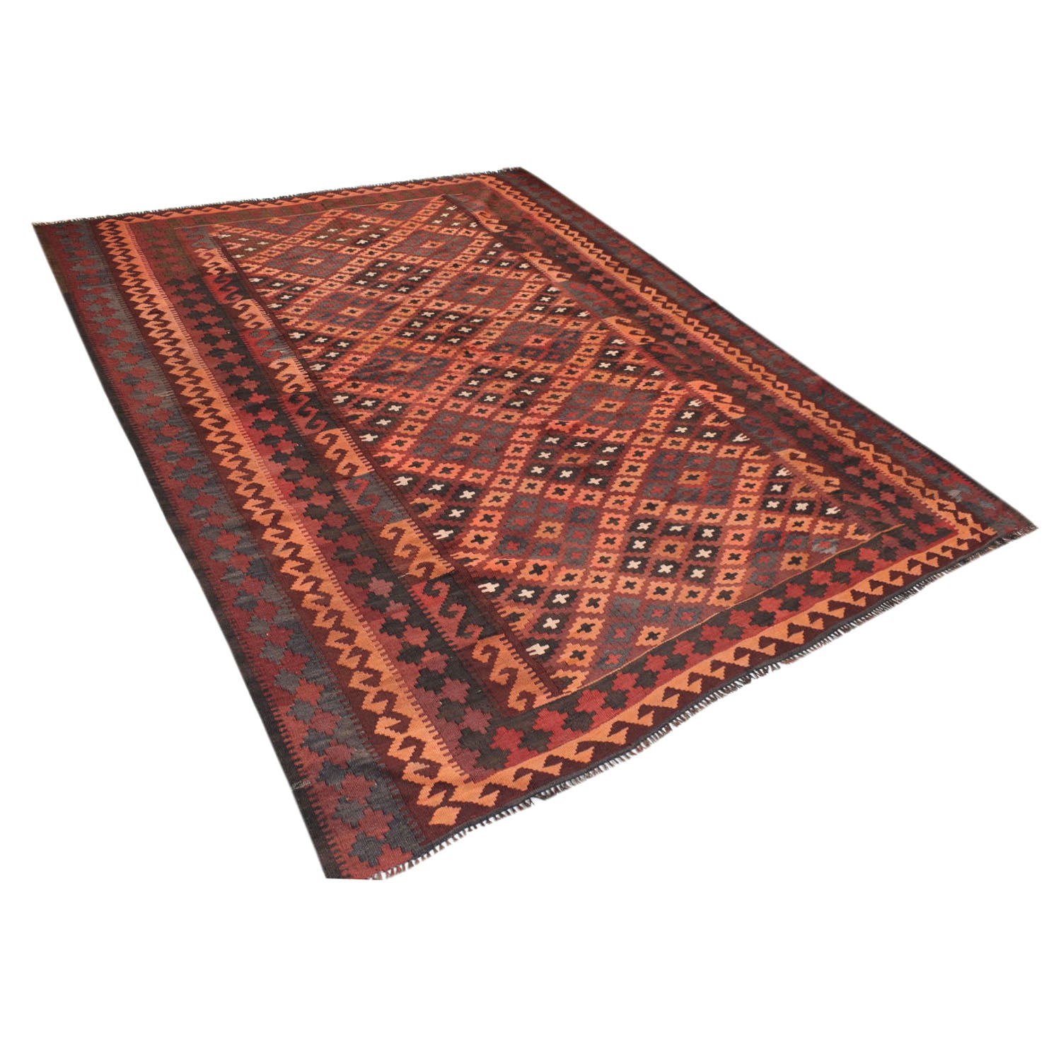 Flatweave Red Kilim 6' 7" x 8' 4" ft / 200 x 254 cm - No. Y11881