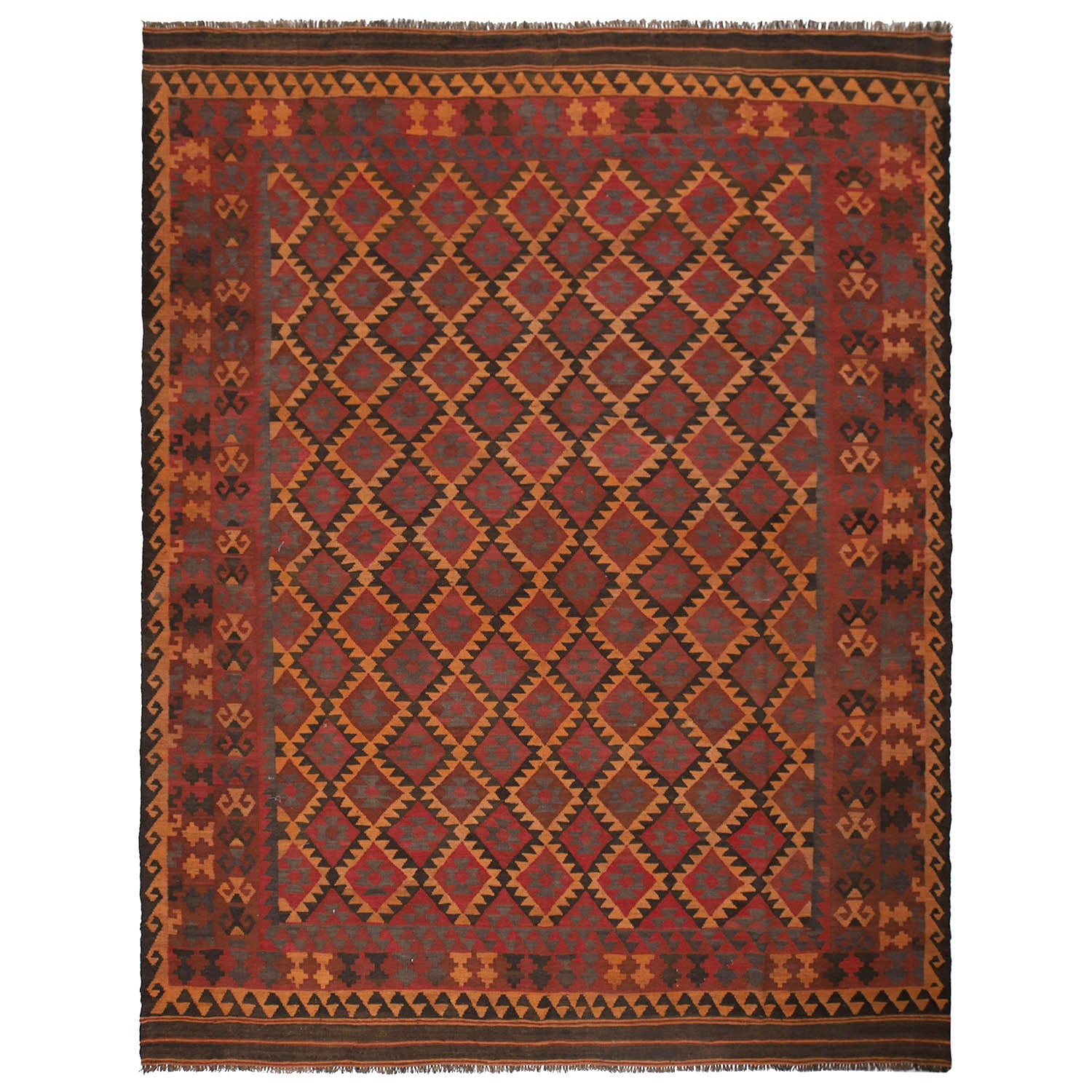 Flatweave Red Kilim 6' 7" x 8' 8" ft / 201 x 265 cm - No. Y11884