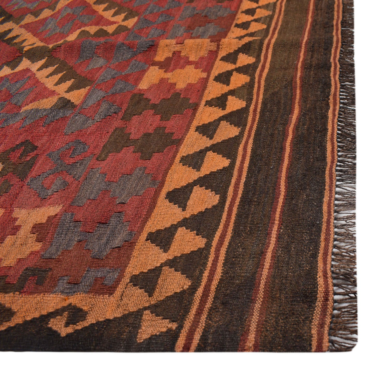Flatweave Red Kilim 6' 7" x 8' 8" ft / 201 x 265 cm - No. Y11884