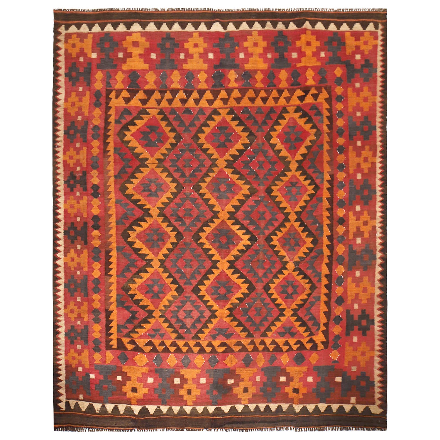 Flatweave Red Kilim 6' 5" x 8' 2" ft / 195 x 248 cm - No. Y11885