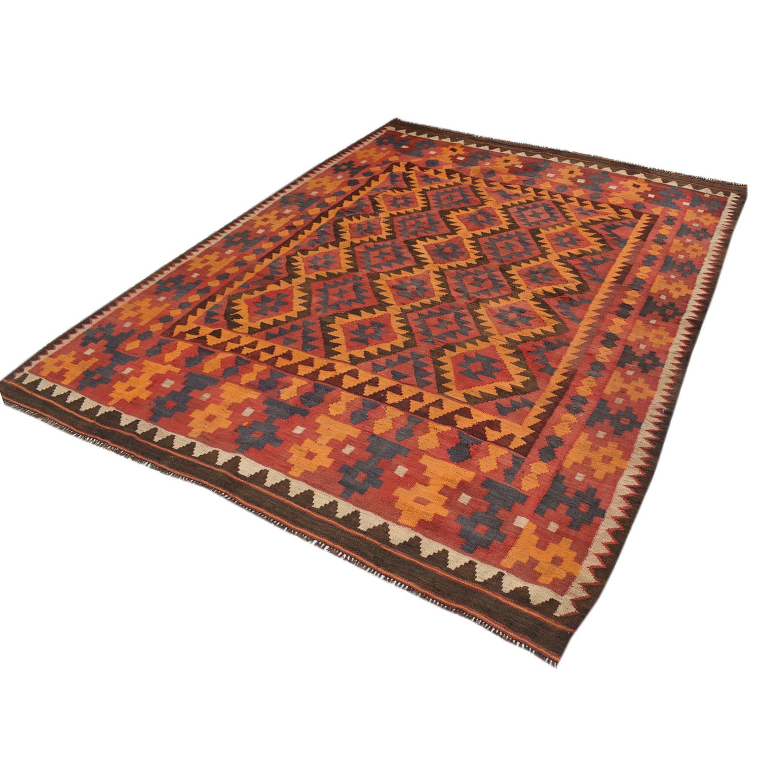 Flatweave Red Kilim 6' 5" x 8' 2" ft / 195 x 248 cm - No. Y11885