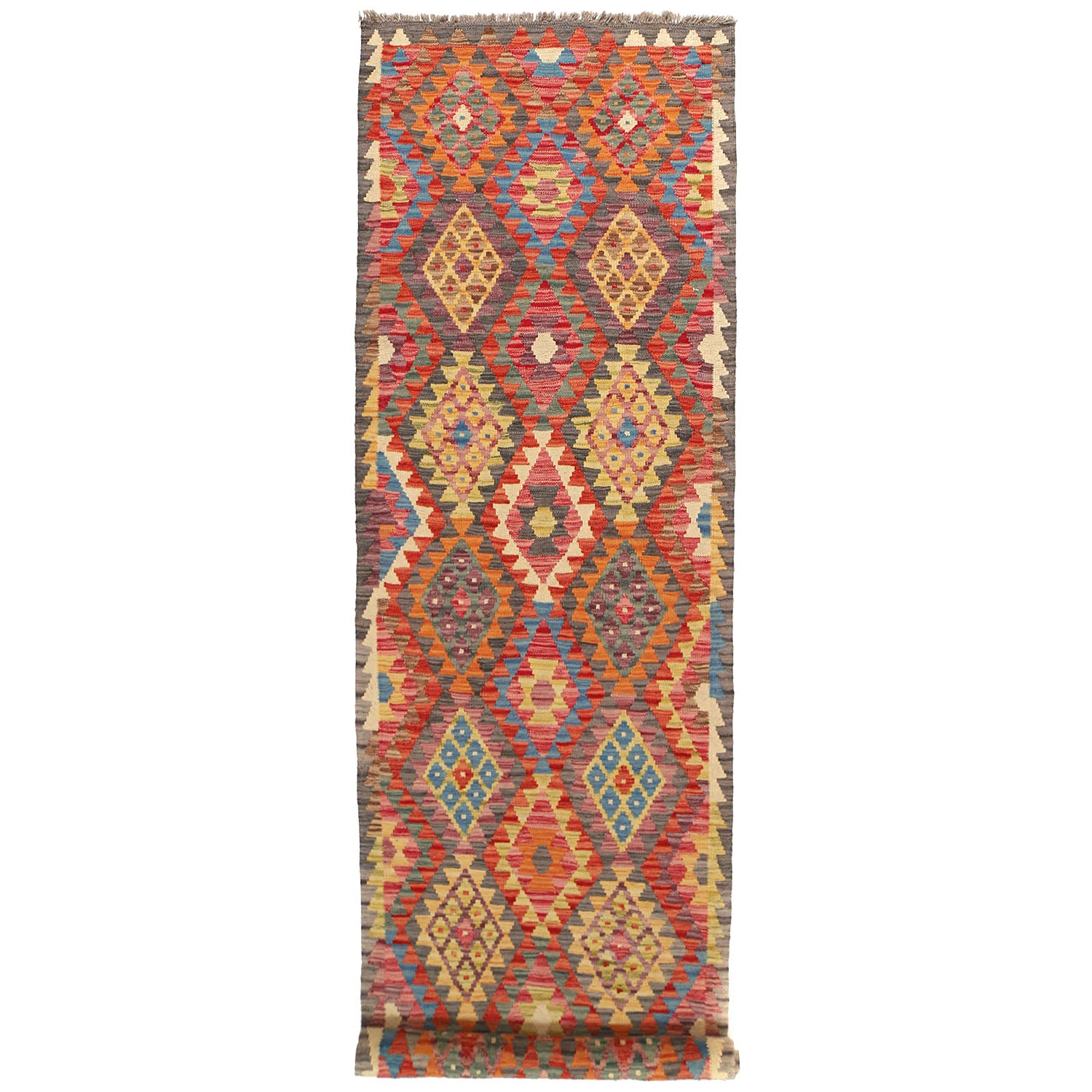 Hand Knotted Afghan Style Kilim Runner 2' 9" x 9' 7" ft / 84 x291 cm - No. Y14152