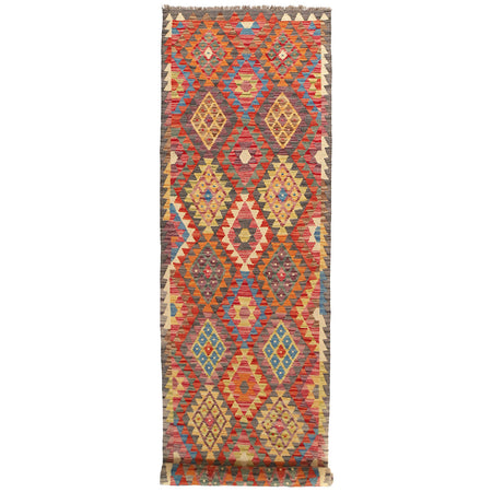 Hand Knotted Afghan Style Kilim Runner 2' 9" x 9' 7" ft / 84 x291 cm - No. Y14152
