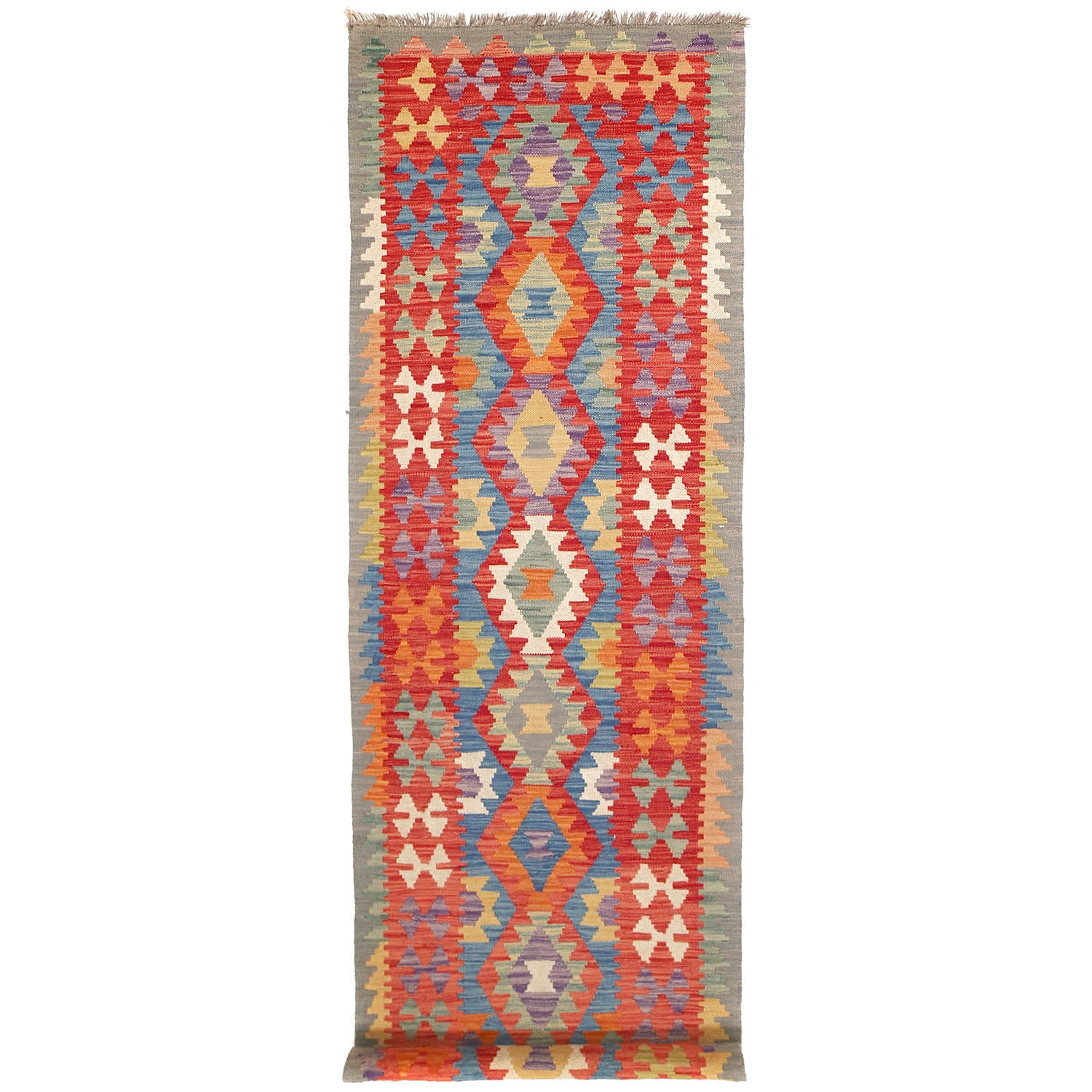 Hand Knotted Afghan Style Kilim Runner 2' 9" x 9' 6" ft / 84 x290 cm - No. Y14153