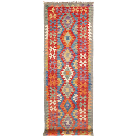 Hand Knotted Afghan Style Kilim Runner 2' 9" x 9' 6" ft / 84 x290 cm - No. Y14153