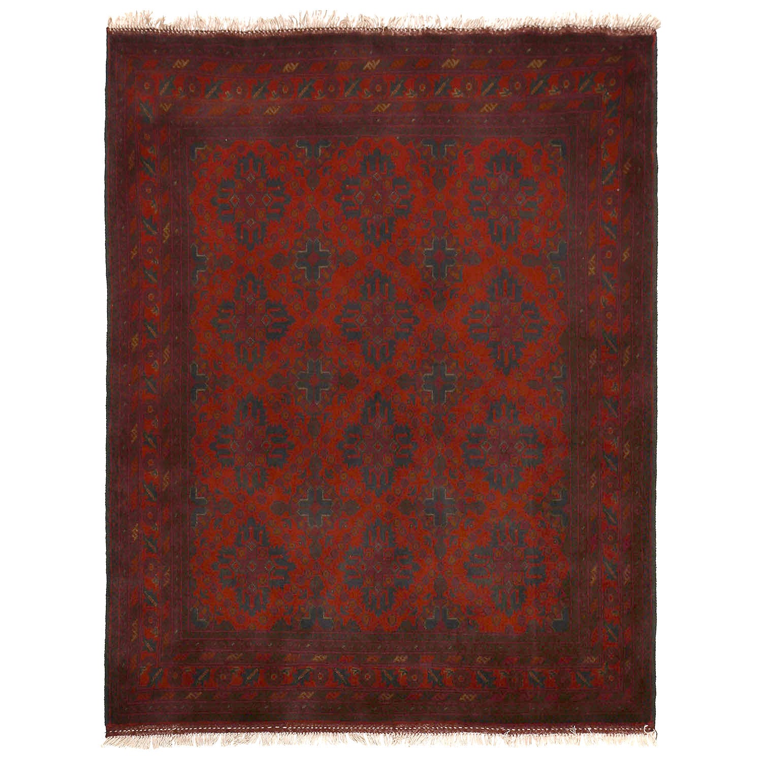 Red Color Afghan Area Rug 5' 0" x 6' 4" ft / 153 x 194 cm - No. Y14239