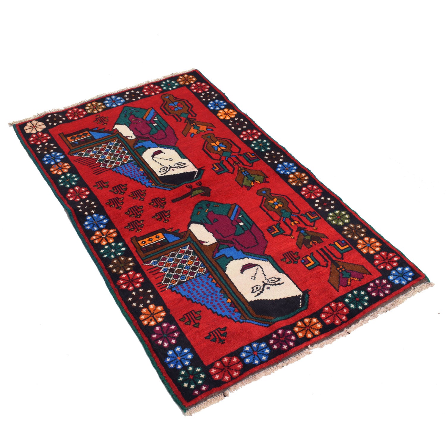 Handmade Picture Area Rug 2' 11" x 4' 9" ft / 88 x 144 cm - No. Y14776