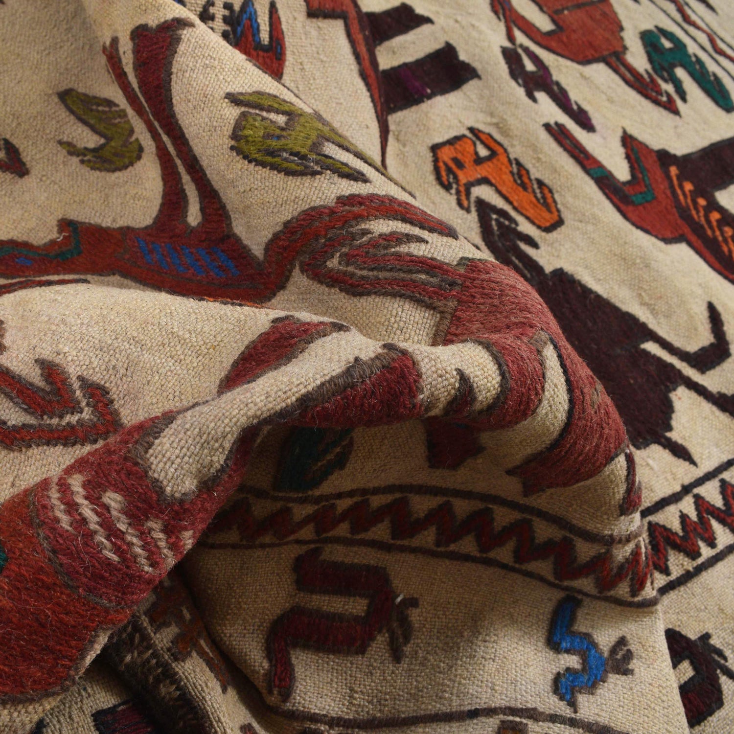 Handmade Soumak Kelim 4' 1" x 5' 7" ft / 124 x 170 cm - No. Y16082