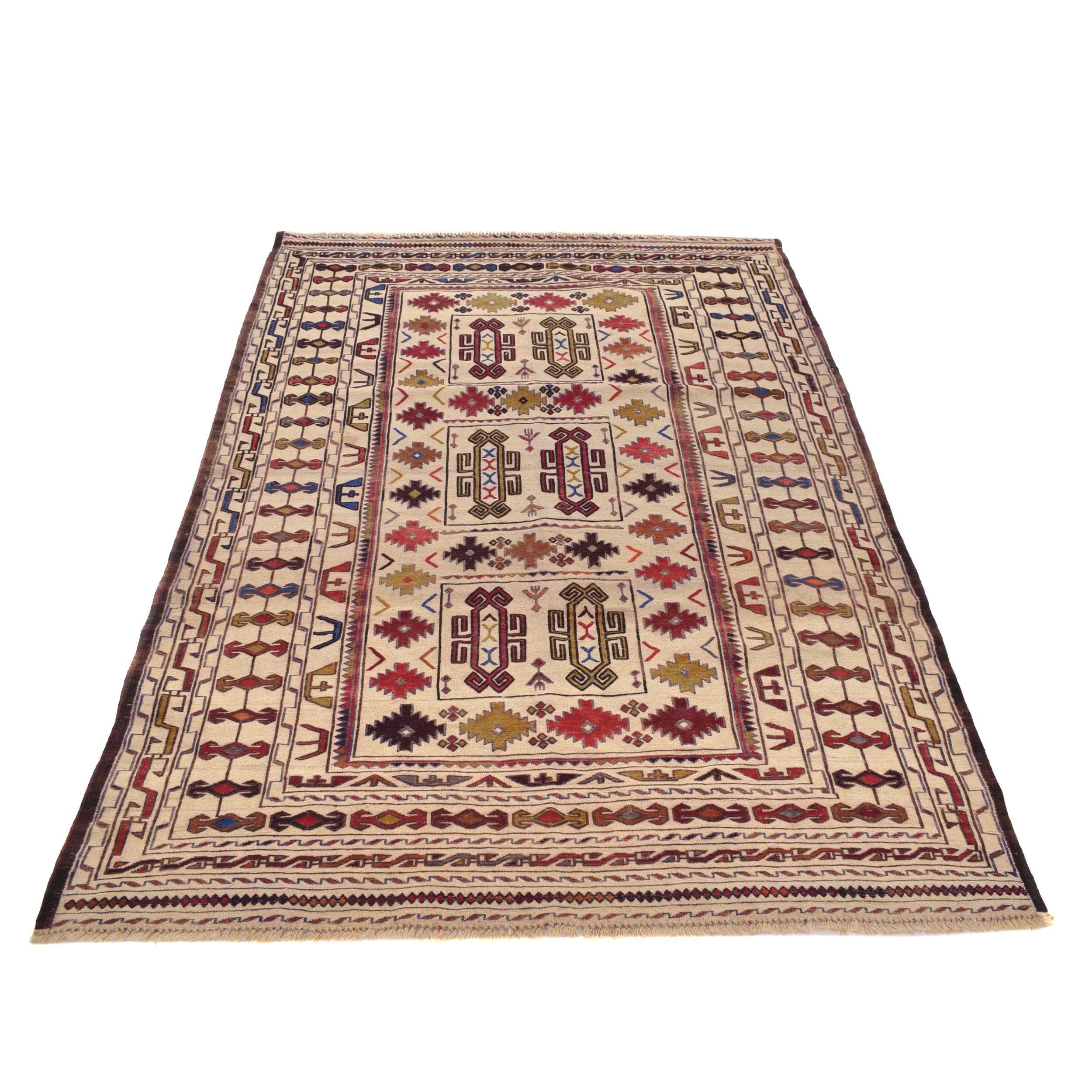White Flat Weave Kelim 4' 4" x 6' 4" ft / 131 x 192 cm - No. Y16160
