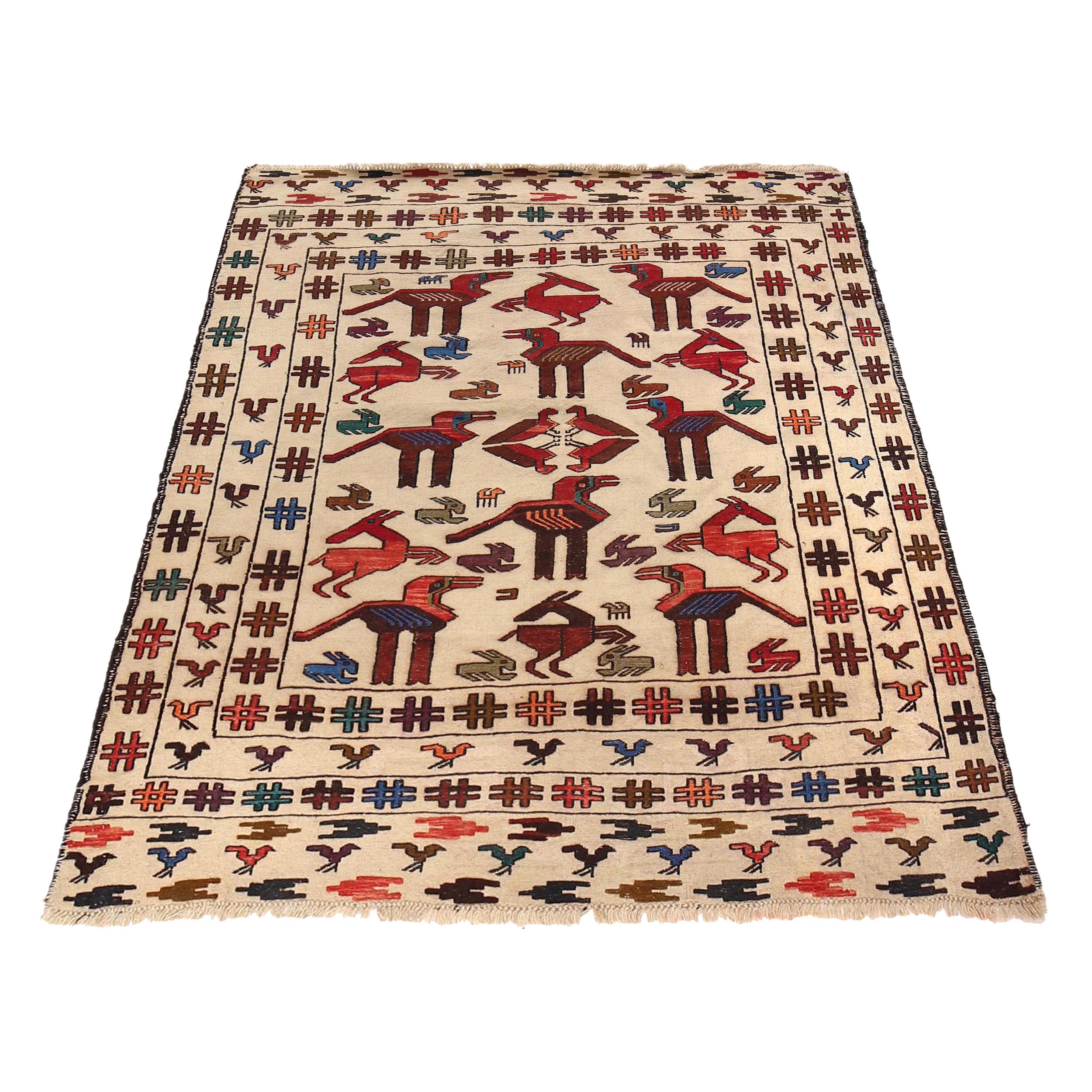 White Flat Weave Kelim 4' 5" x 5' 4" ft / 135 x 163 cm - No. Y16166