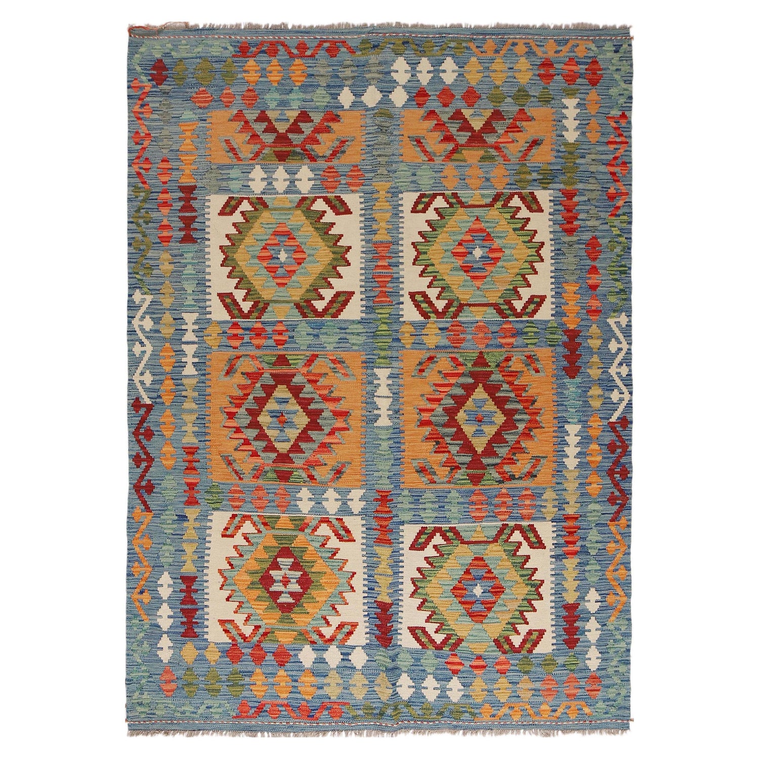 Handmade Turkish Design Wool Kilim 5' 7" x 7' 5" ft / 170 x 227 cm - No. Y31004