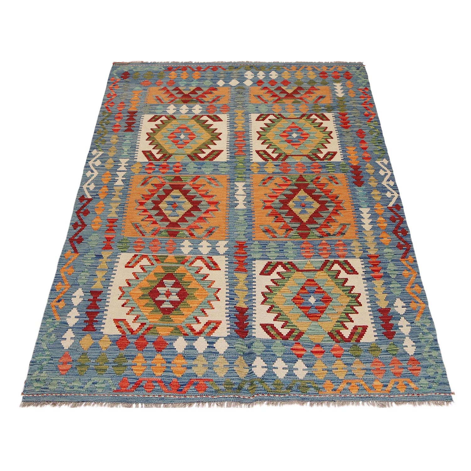 Handmade Turkish Design Wool Kilim 5' 7" x 7' 5" ft / 170 x 227 cm - No. Y31004