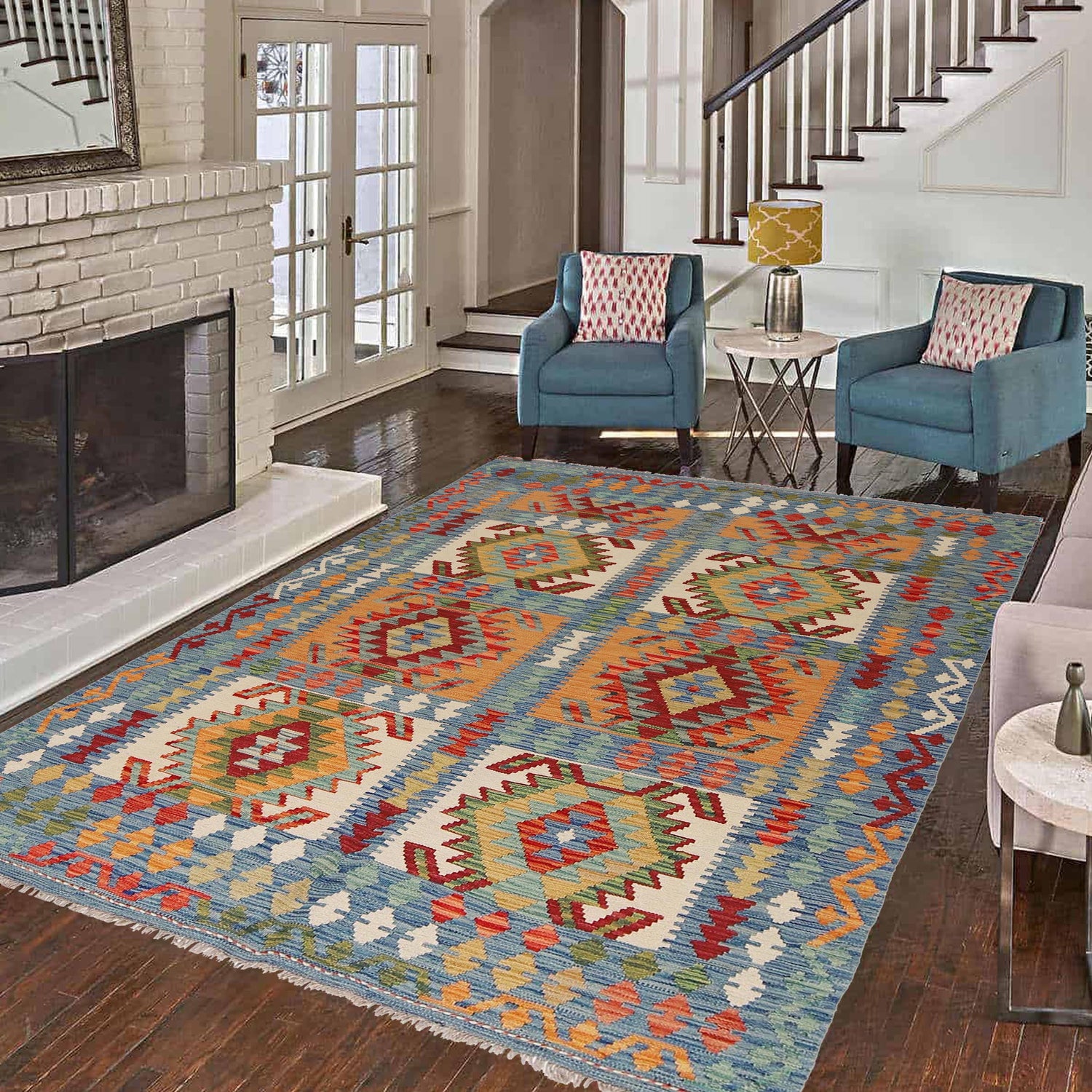 Handmade Turkish Design Wool Kilim 5' 7" x 7' 5" ft / 170 x 227 cm - No. Y31004