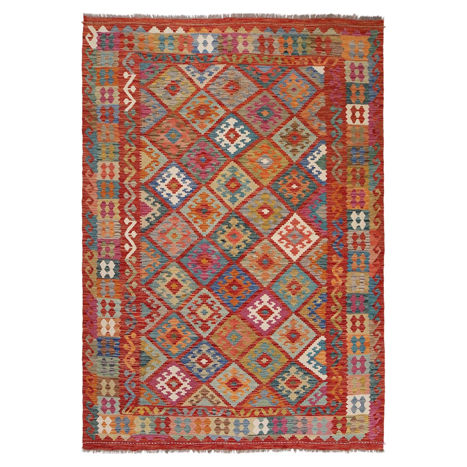 Hand Knotted Flatweave Kilim 6' 7" x 9' 5" ft / 200 x 287 cm - No. Y31017