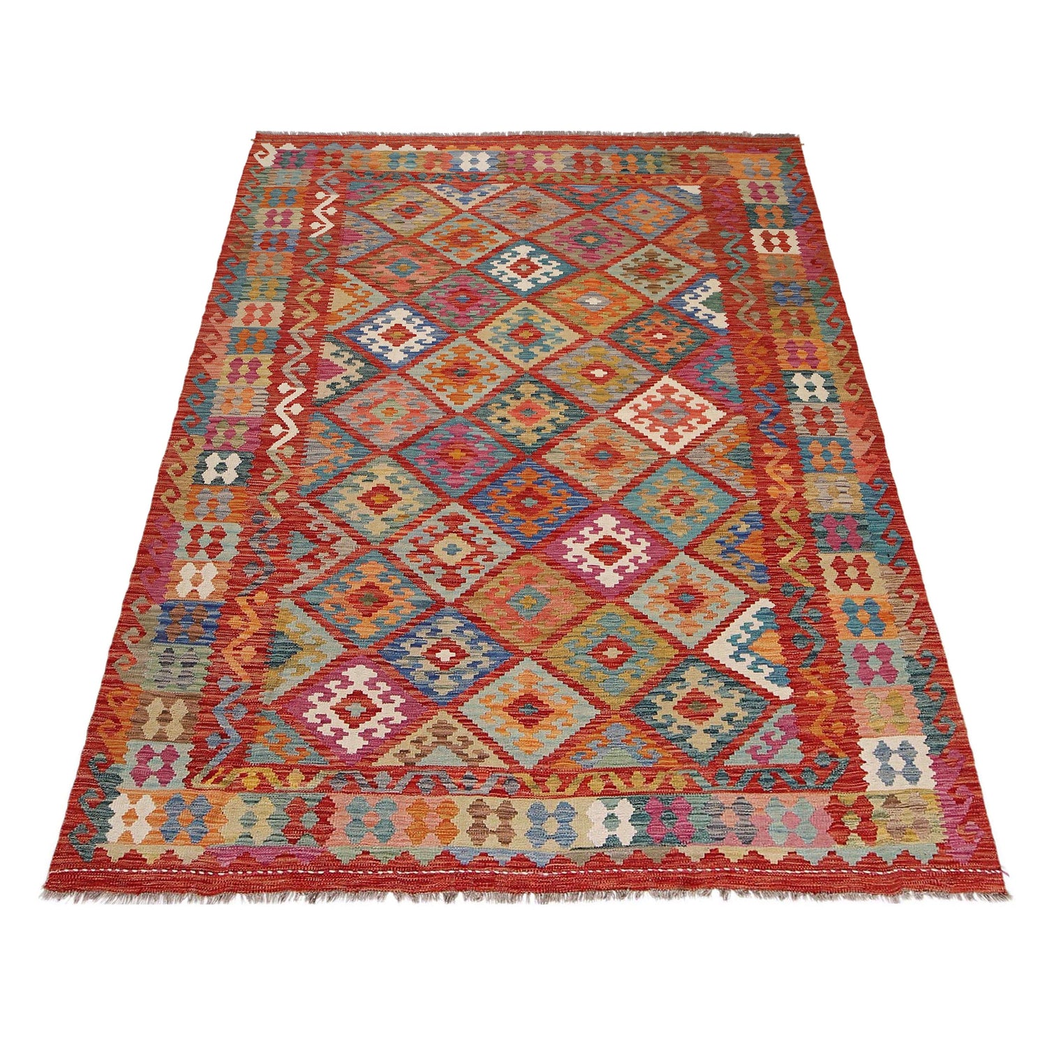Hand Knotted Flatweave Kilim 6' 7" x 9' 5" ft / 200 x 287 cm - No. Y31017