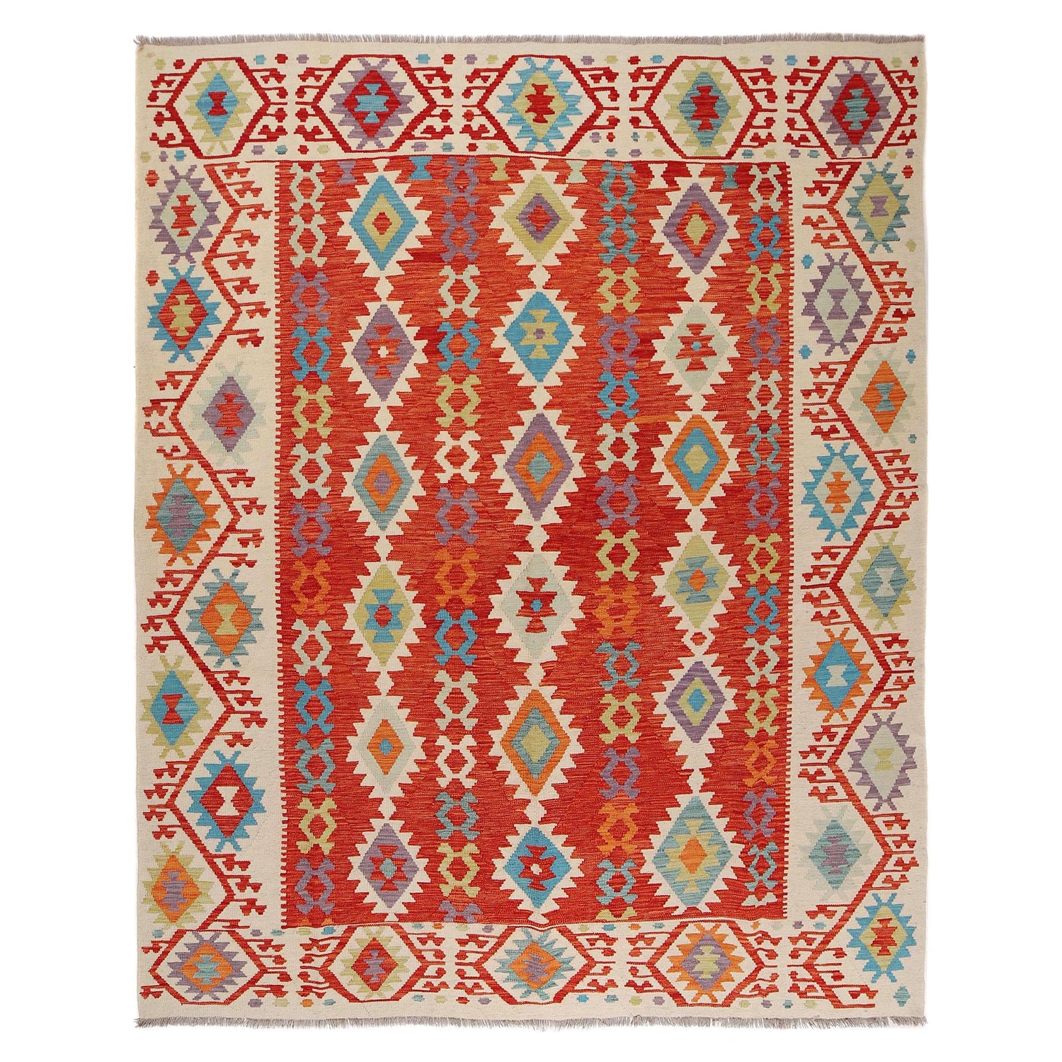 Hand Knotted Afghan Style Kilim 8' 1" x 9' 8" ft / 246 x 294 cm - No. Y31024