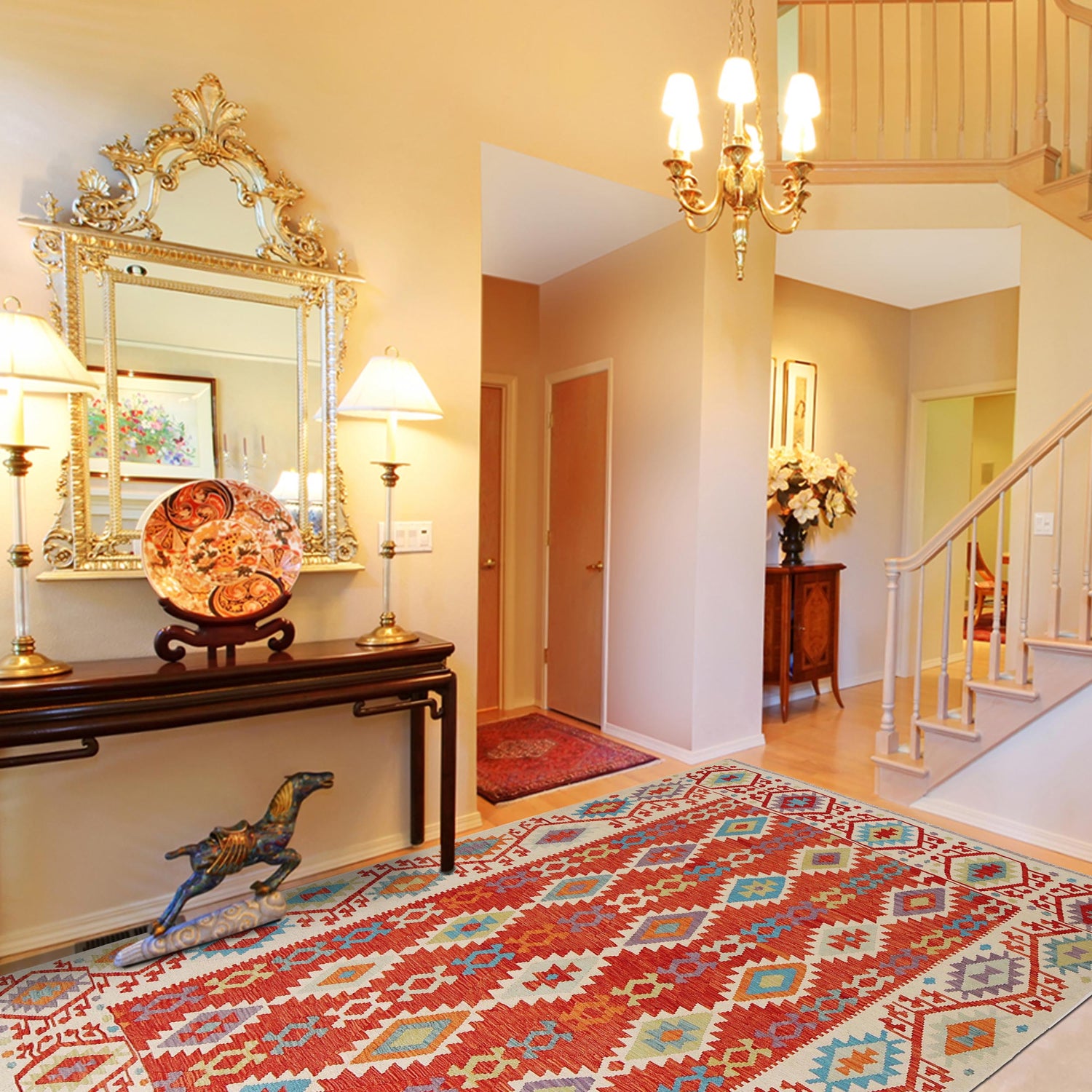 Hand Knotted Afghan Style Kilim 8' 1" x 9' 8" ft / 246 x 294 cm - No. Y31024