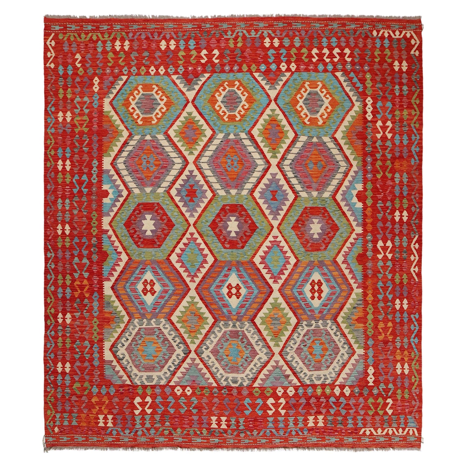 Hand Knotted Flatweave Kilim 8' 9" x 9' 7" ft / 267 x 292 cm - No. Y31025