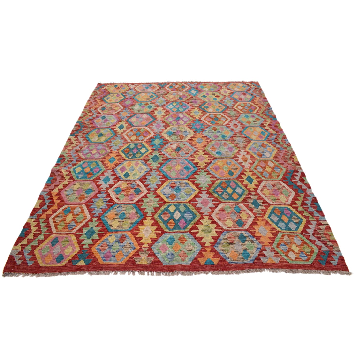 Hand Knotted Afghan Style Kilim 5' 10" x 7' 9" ft / 177 x 237 cm - No. Y31067