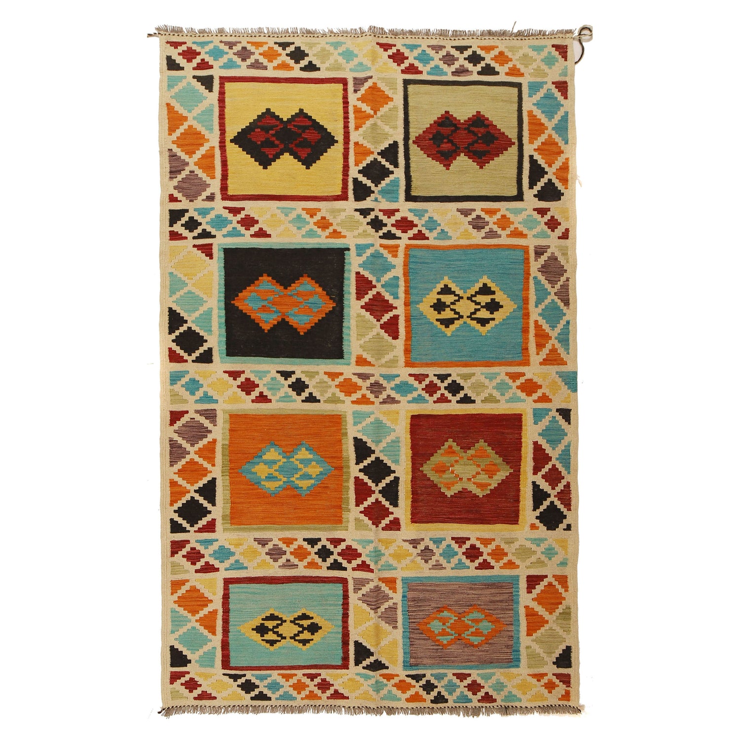 Hand Made Afghan Kilim 4' 5" x 7' 3" ft / 135 x 222 cm - No. Y31571