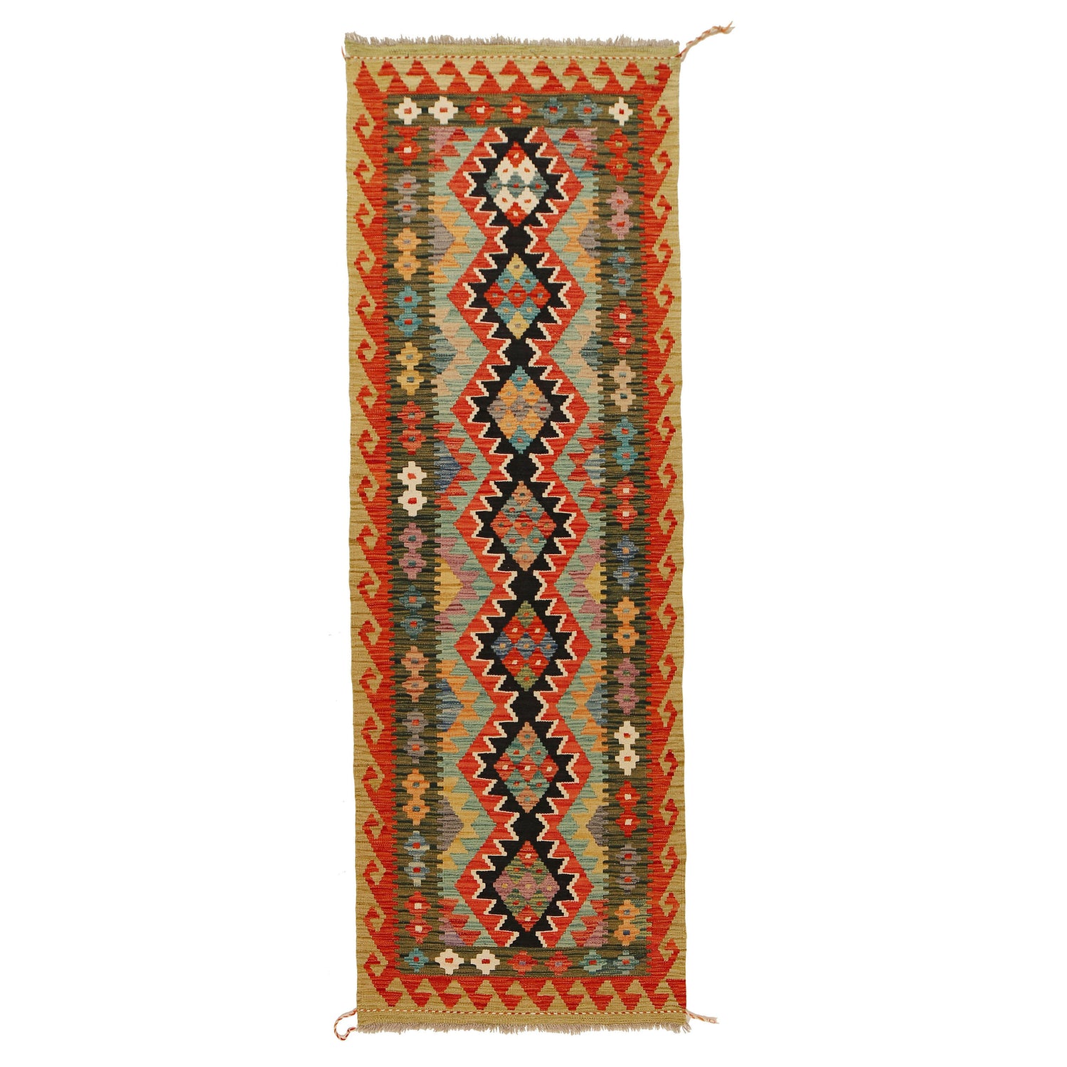 Hand Knotted Afghan Style Kilim Runner 2' 7" x 8' 2" ft / 79 x248 cm - No. Y31573