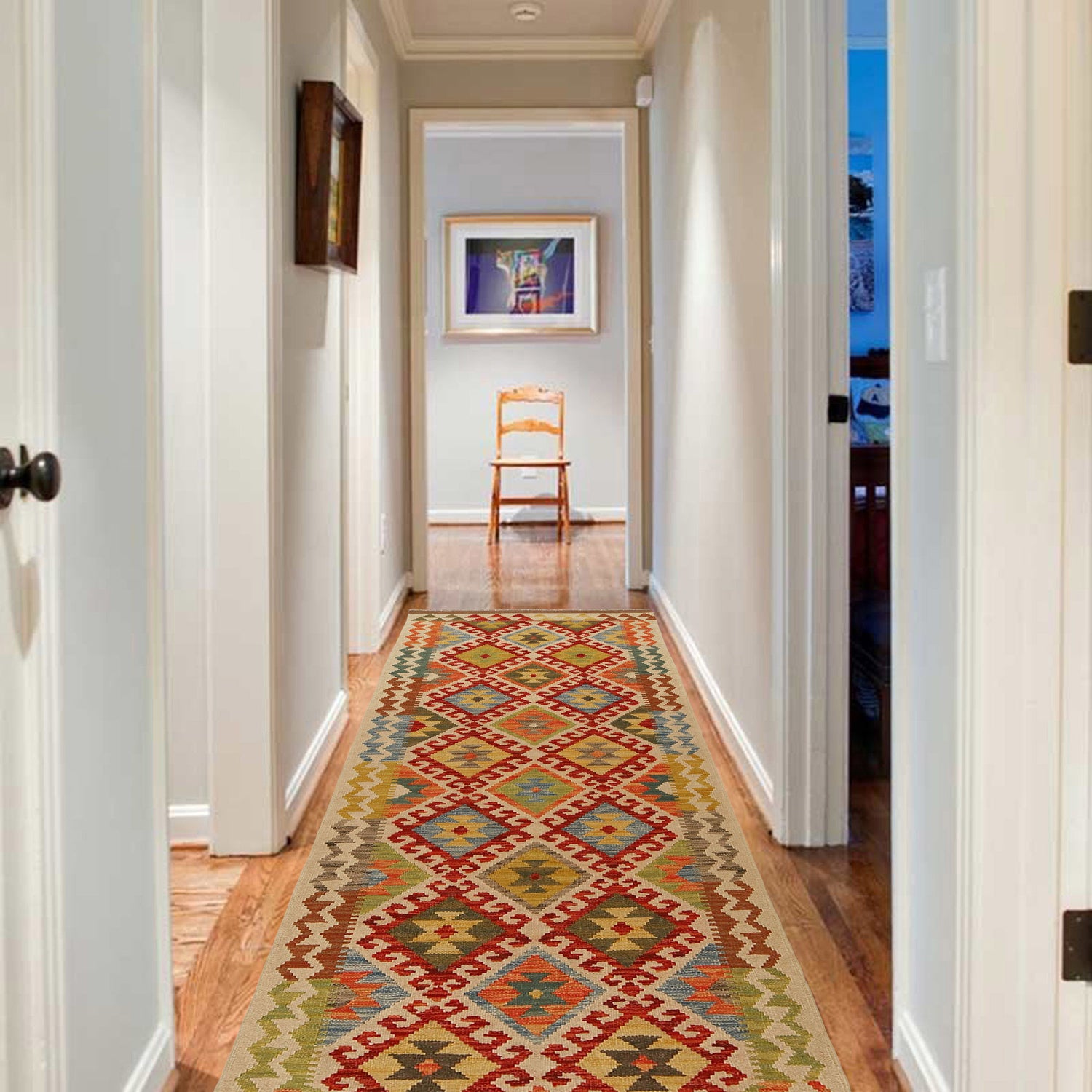 Handmade Turkish Design Wool Kilim Runner 2' 9" x 8' 10" ft / 84 x269 cm - No. Y31577