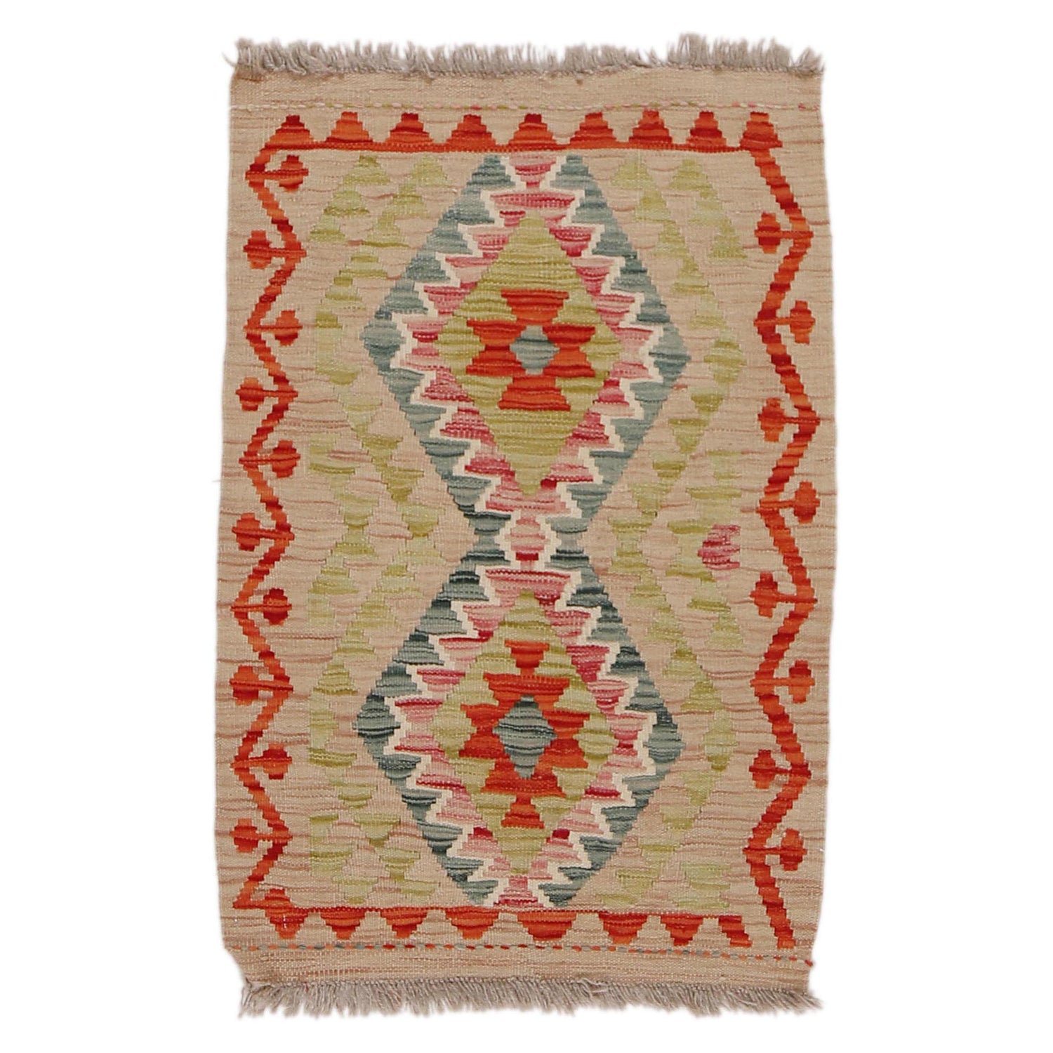 Handmade Afghan Vegetable Kilim 2' 0" x 3' 0" ft / 61 x 91 cm - No. Y31827
