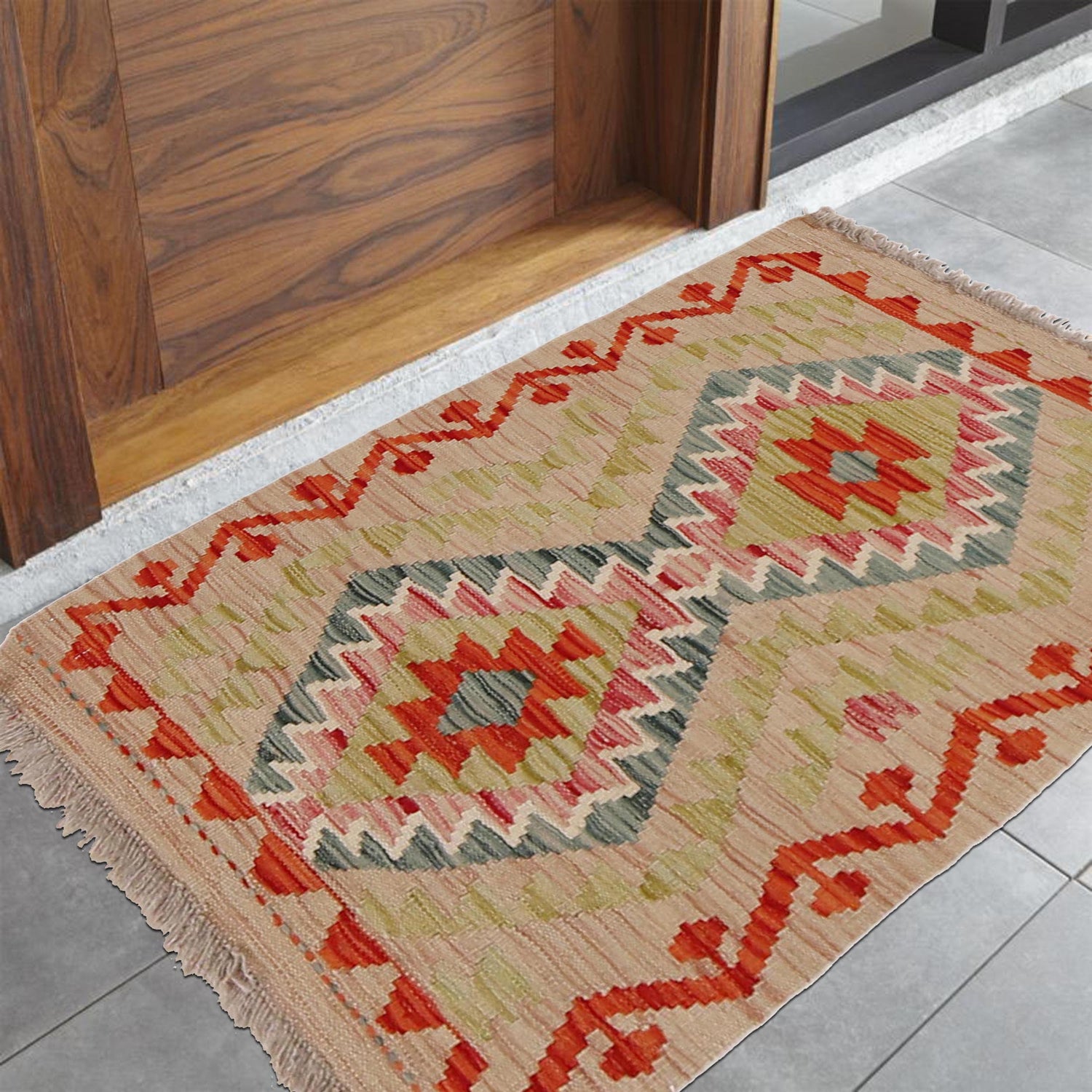 Handmade Afghan Vegetable Kilim 2' 0" x 3' 0" ft / 61 x 91 cm - No. Y31827