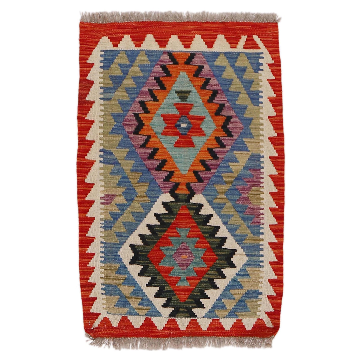 Handmade Afghan Vegetable Kilim 2' 2" x 3' 3" ft / 65 x 100 cm - No. Y31847