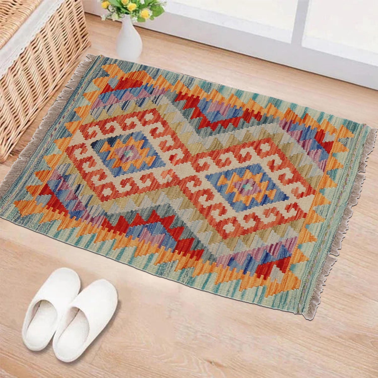 Handmade Afghan Vegetable Kilim 2' 0" x 2' 11" ft / 60 x 88 cm - No. Y31872