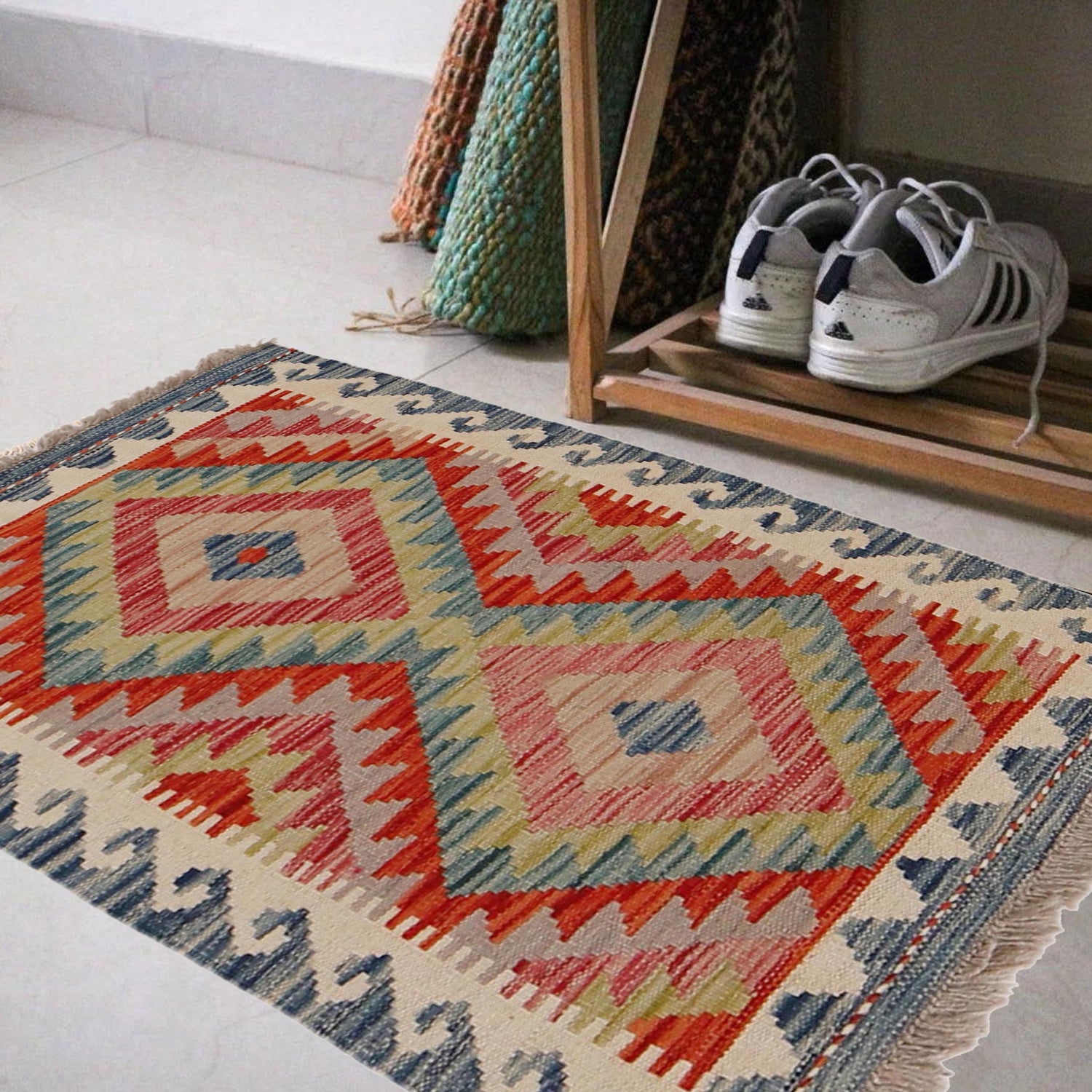 Handmade Afghan Vegetable Kilim 2' 0" x 3' 0" ft / 61 x 92 cm - No. Y31889